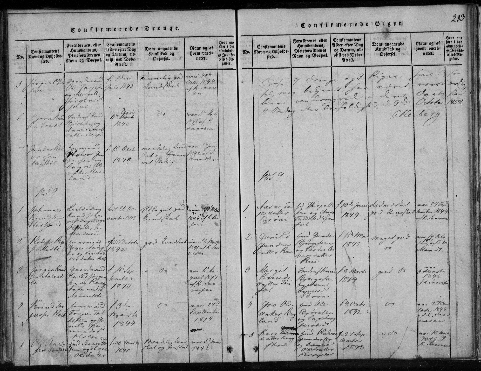 Lårdal kirkebøker, AV/SAKO-A-284/F/Fa/L0005: Ministerialbok nr. I 5, 1815-1860, s. 283