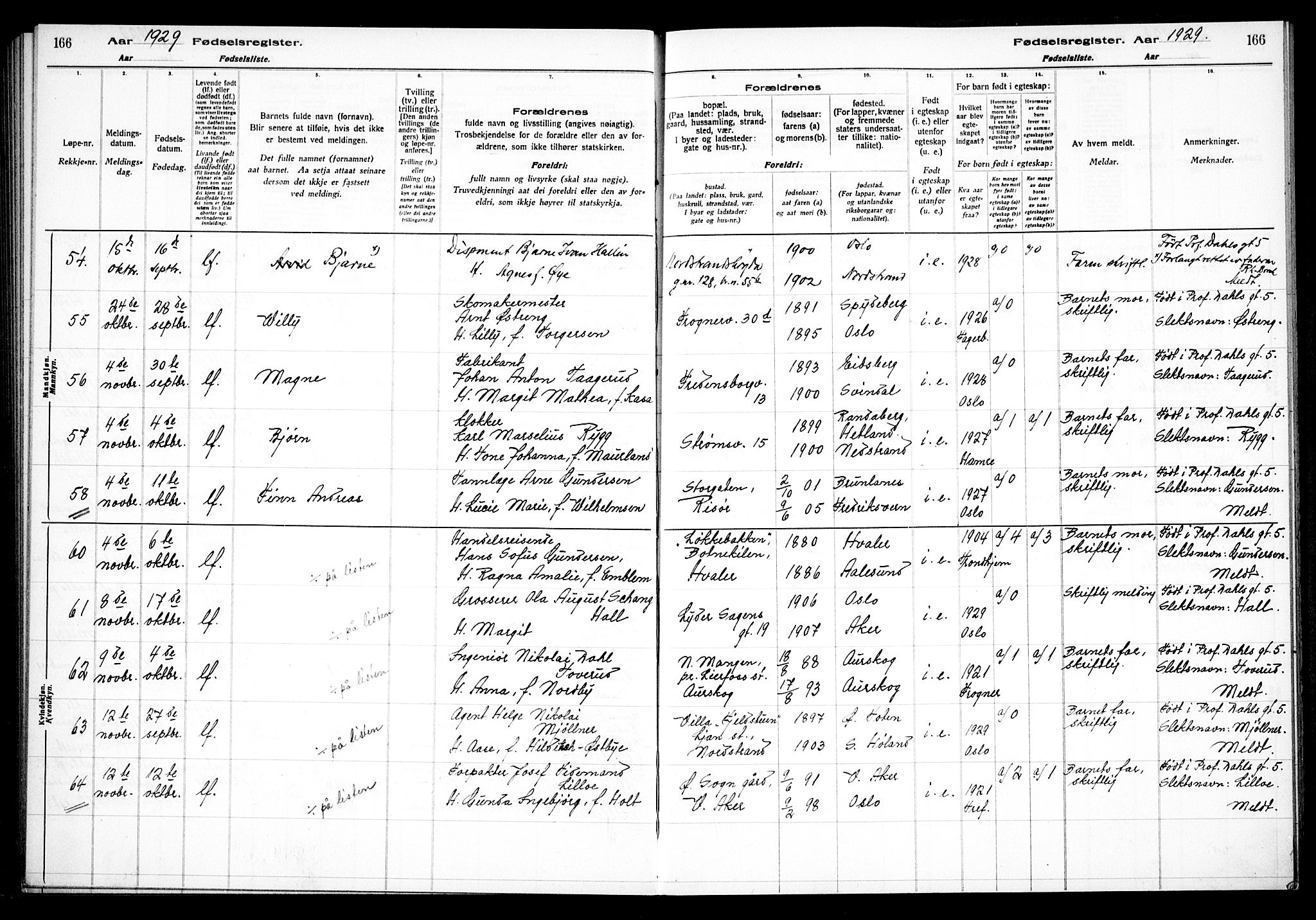 Uranienborg prestekontor Kirkebøker, AV/SAO-A-10877/J/Ja/L0001: Fødselsregister nr. 1, 1916-1930, s. 166