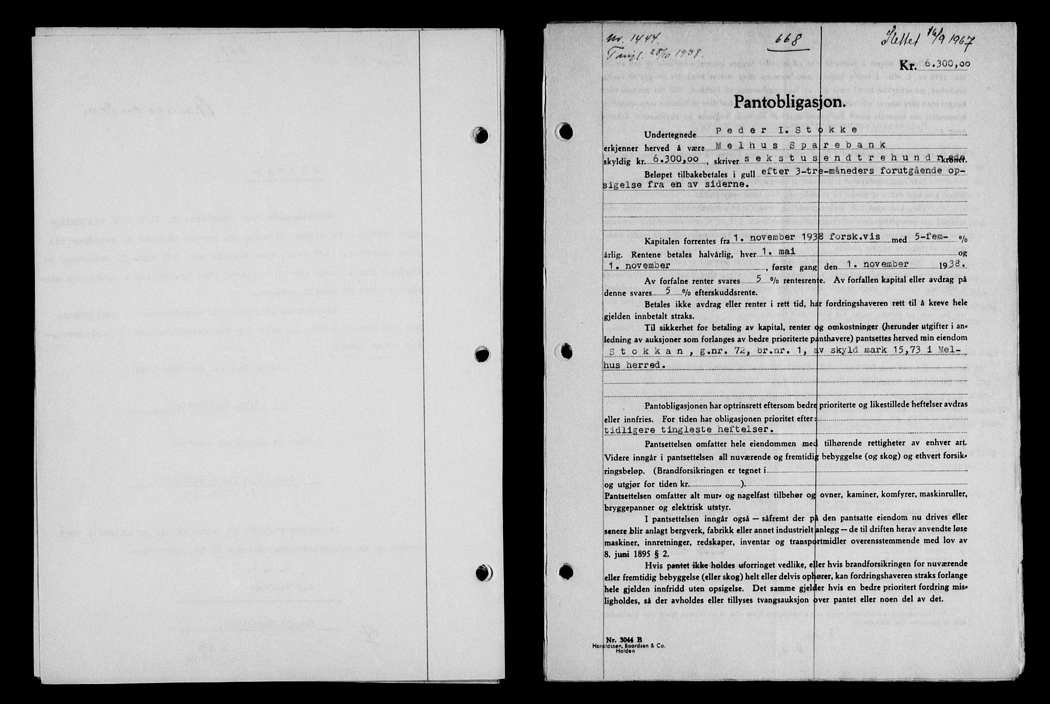Gauldal sorenskriveri, SAT/A-0014/1/2/2C/L0049: Pantebok nr. 53, 1938-1938, Dagboknr: 1444/1938
