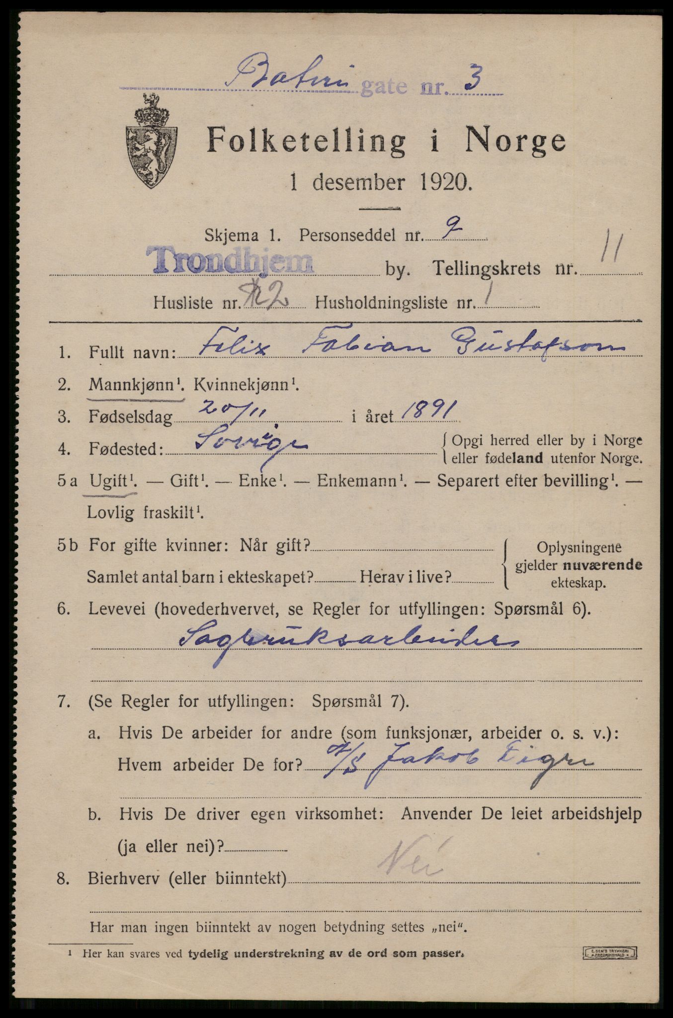SAT, Folketelling 1920 for 1601 Trondheim kjøpstad, 1920, s. 46212