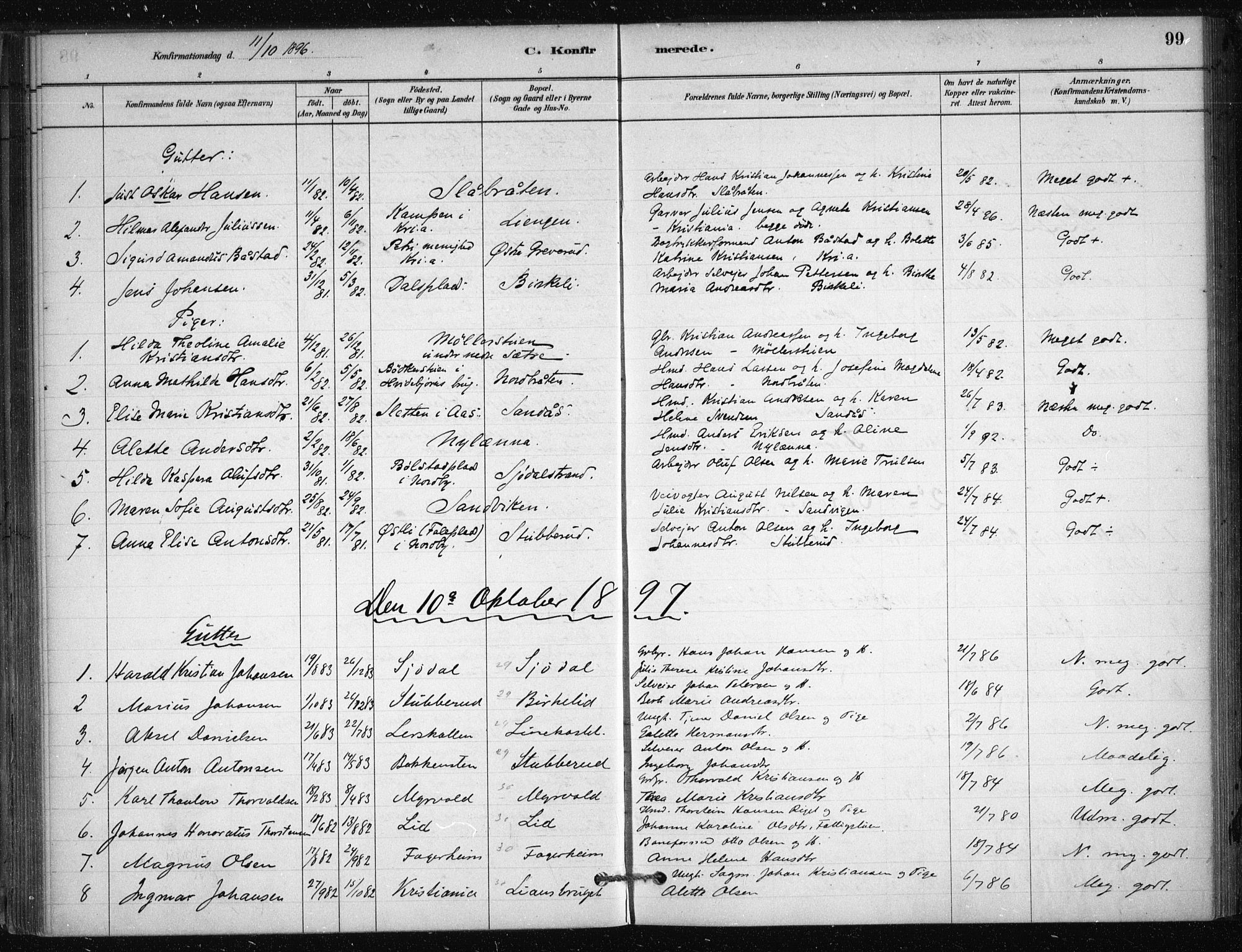 Nesodden prestekontor Kirkebøker, AV/SAO-A-10013/F/Fb/L0001: Ministerialbok nr. II 1, 1880-1915, s. 99