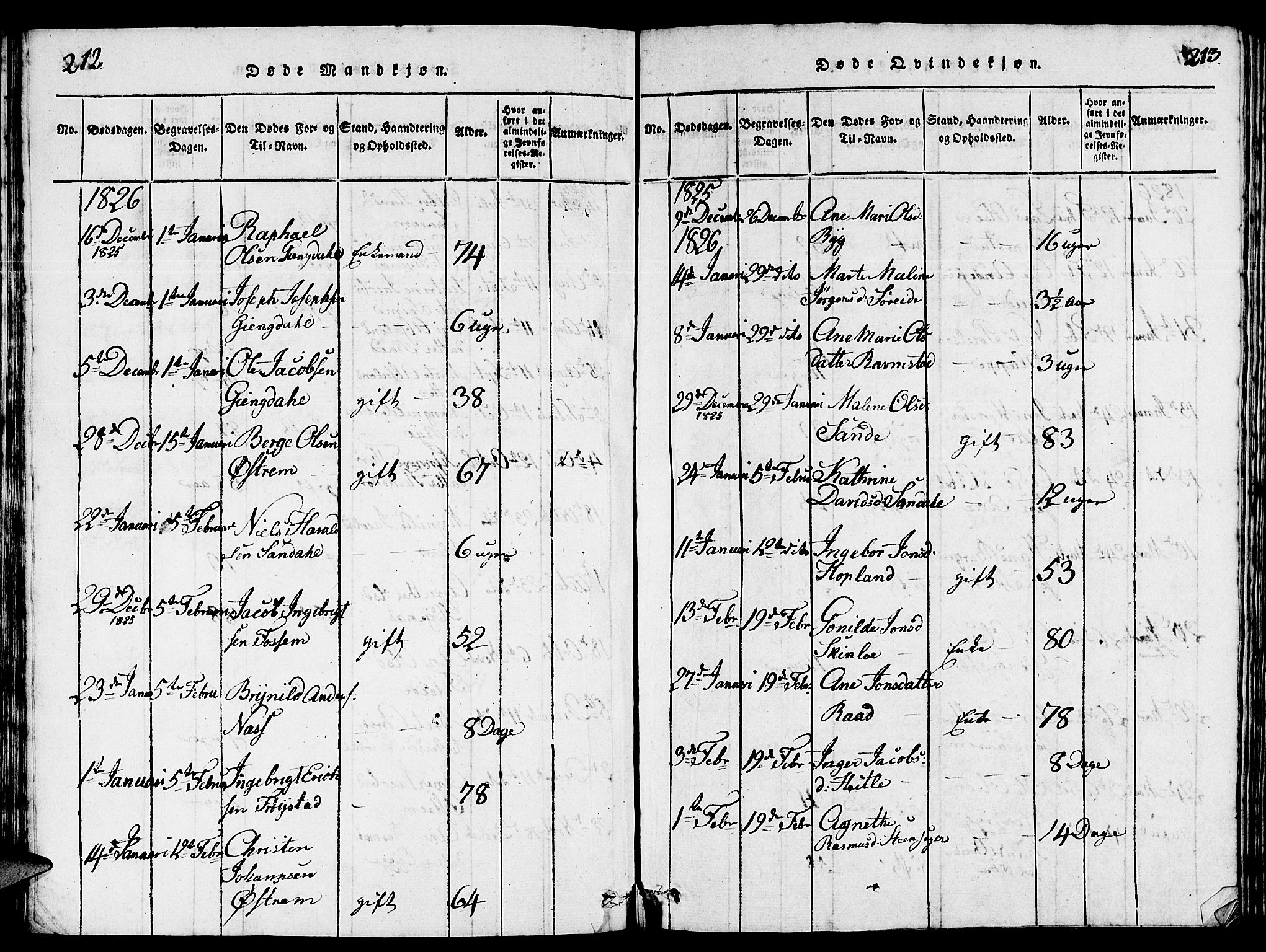 Gloppen sokneprestembete, AV/SAB-A-80101/H/Hab/Haba/L0001: Klokkerbok nr. A 1, 1816-1827, s. 212-213