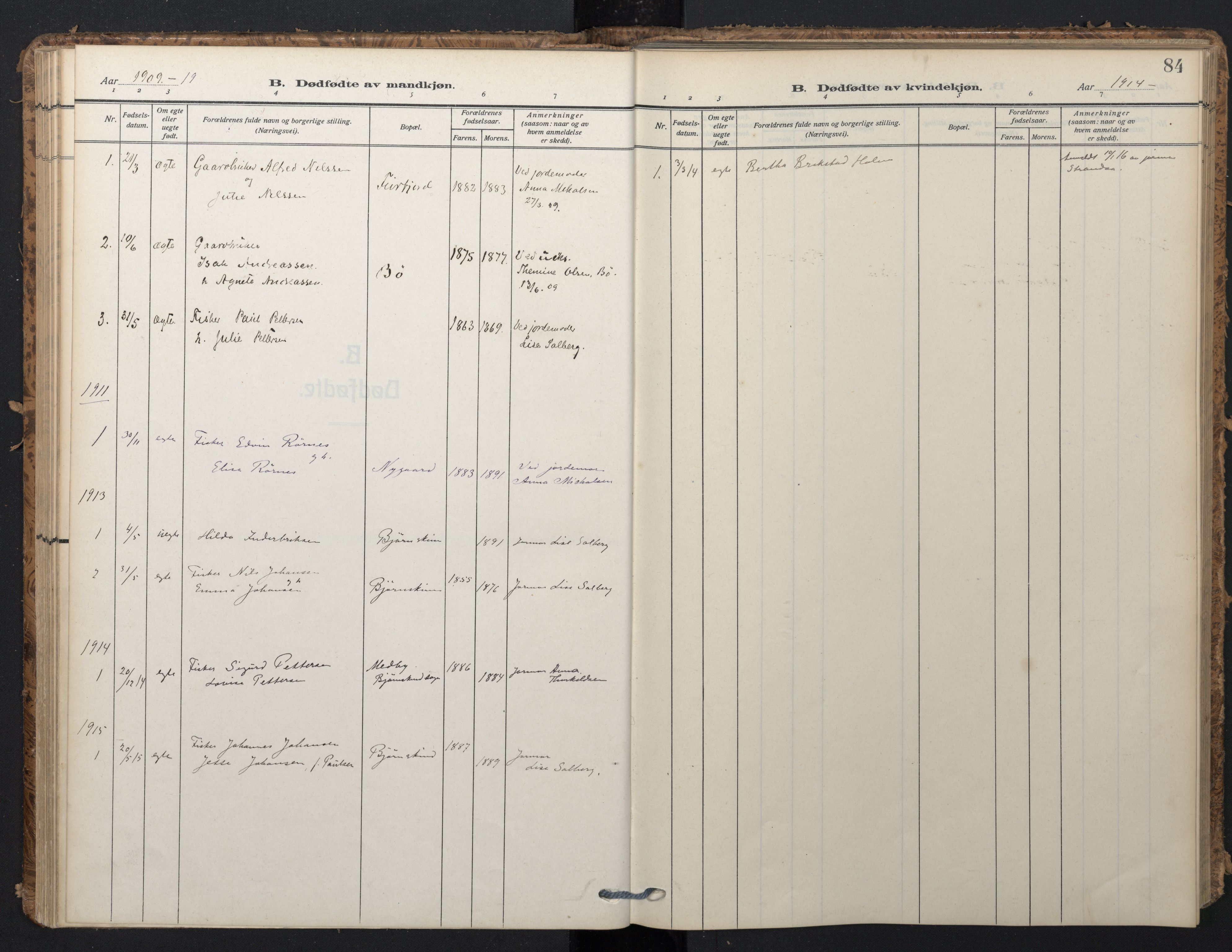 Ministerialprotokoller, klokkerbøker og fødselsregistre - Nordland, AV/SAT-A-1459/898/L1423: Ministerialbok nr. 898A03, 1909-1928, s. 84