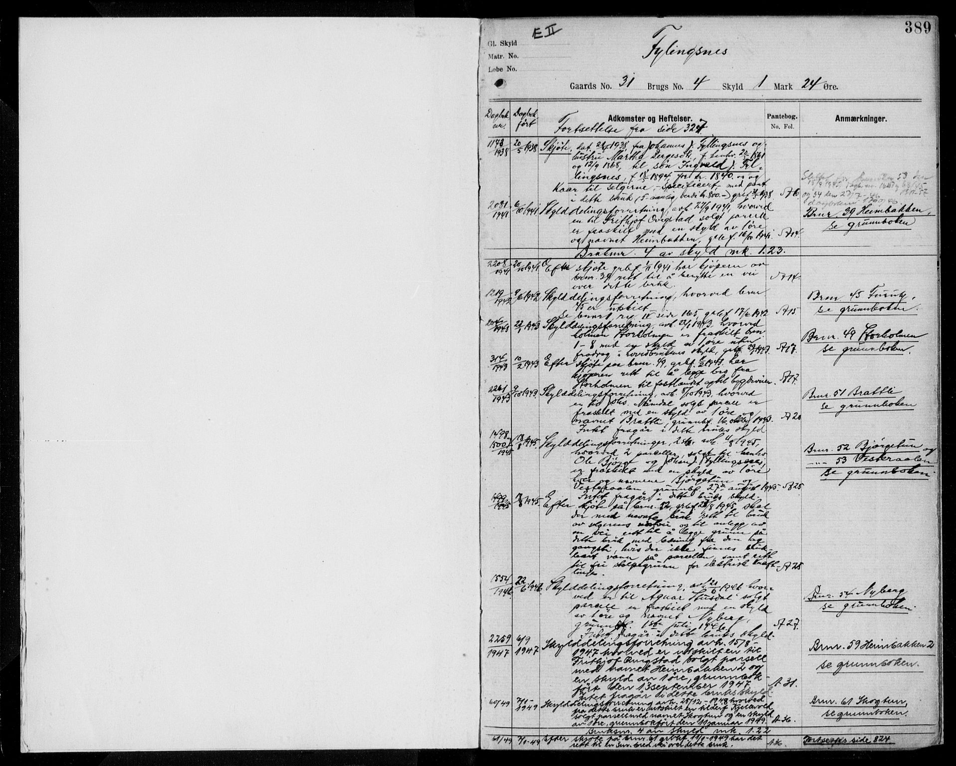 Nordhordland sorenskrivar, AV/SAB-A-2901/1/G/Ga/Gaaa/L0036: Panteregister nr. II.A.a.36, 1893-1952, s. 388-389