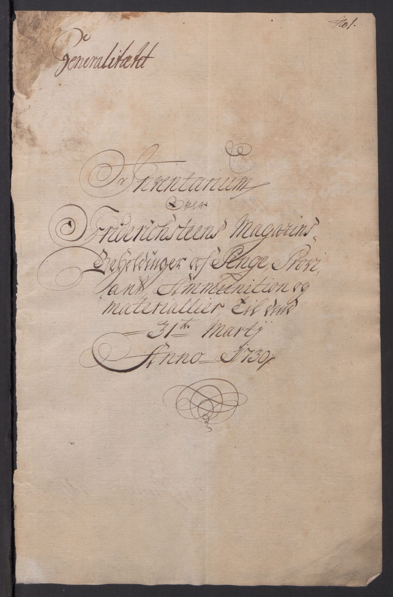 Kommanderende general (KG I) med Det norske krigsdirektorium, RA/EA-5419/D/L0154: Fredriksten festning: Brev, inventarfortegnelser og regnskapsekstrakter, 1730-1739, s. 5