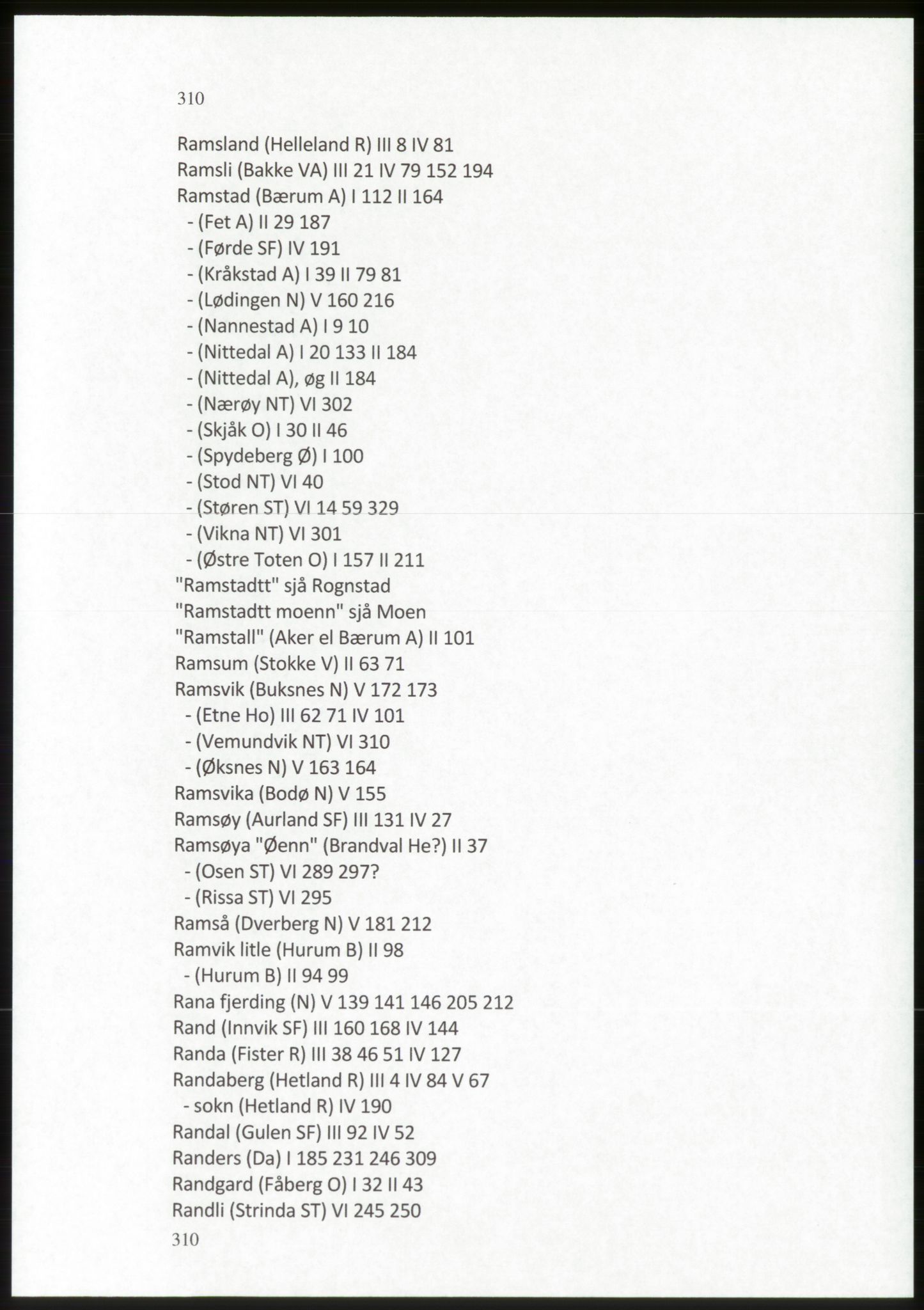 Publikasjoner utgitt av Arkivverket, PUBL/PUBL-001/C/0009: Stedsnavnregister, 1548-1567, s. 310