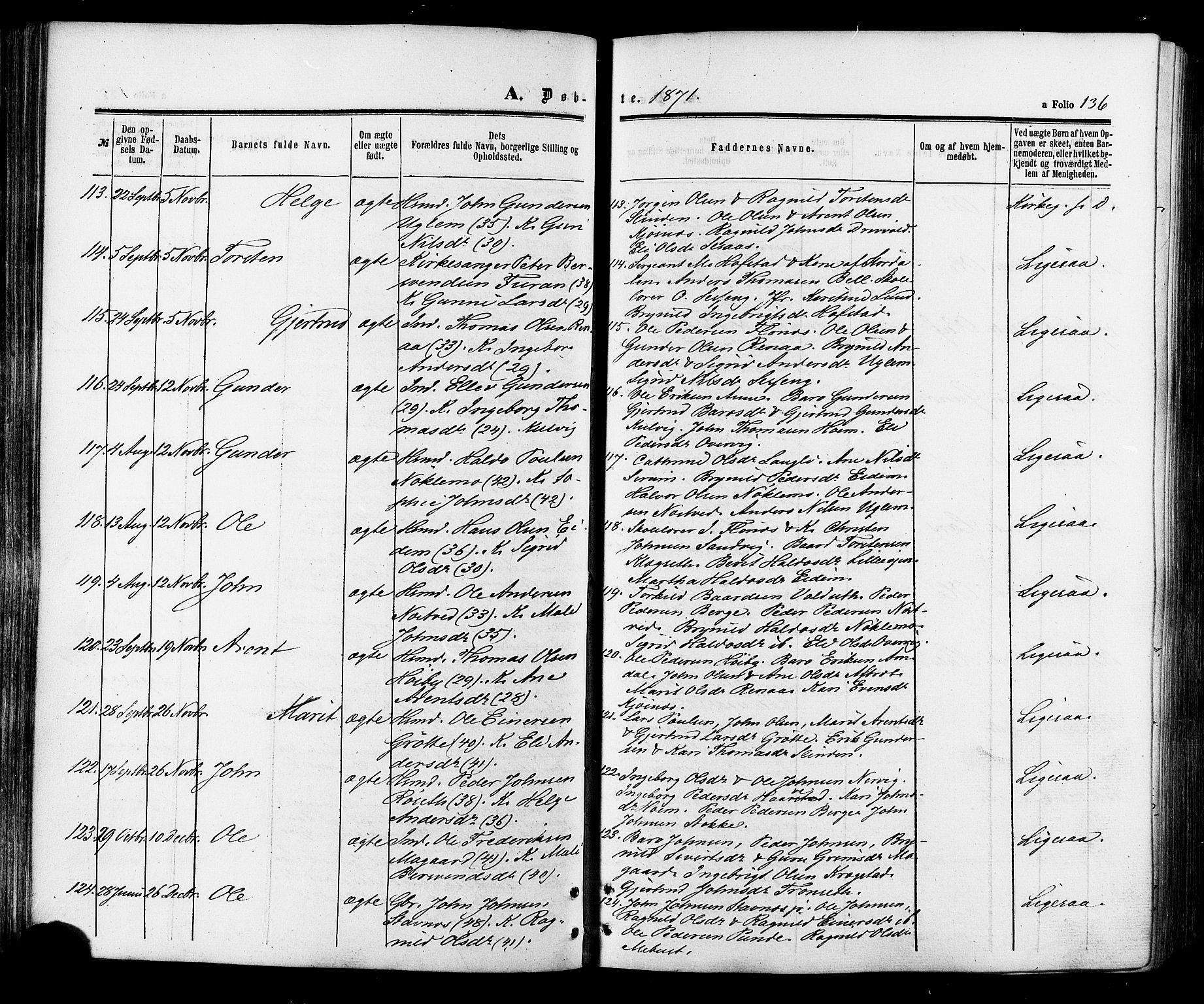 Ministerialprotokoller, klokkerbøker og fødselsregistre - Sør-Trøndelag, SAT/A-1456/695/L1147: Ministerialbok nr. 695A07, 1860-1877, s. 136