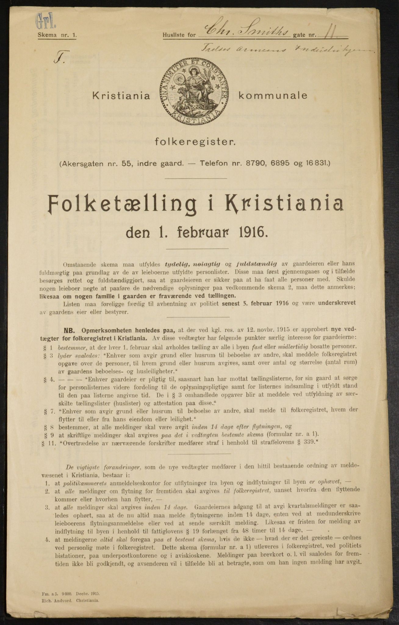 OBA, Kommunal folketelling 1.2.1916 for Kristiania, 1916, s. 11826
