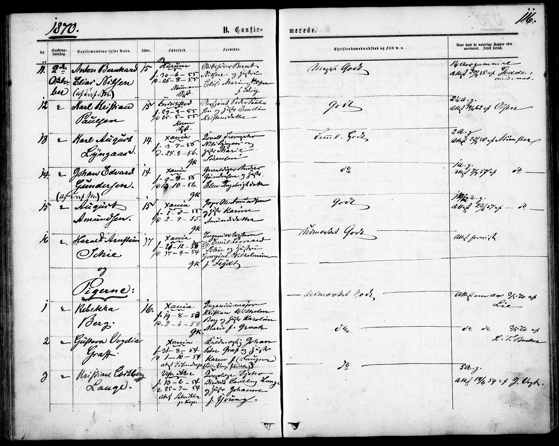 Garnisonsmenigheten Kirkebøker, AV/SAO-A-10846/F/Fa/L0011: Ministerialbok nr. 11, 1870-1880, s. 116