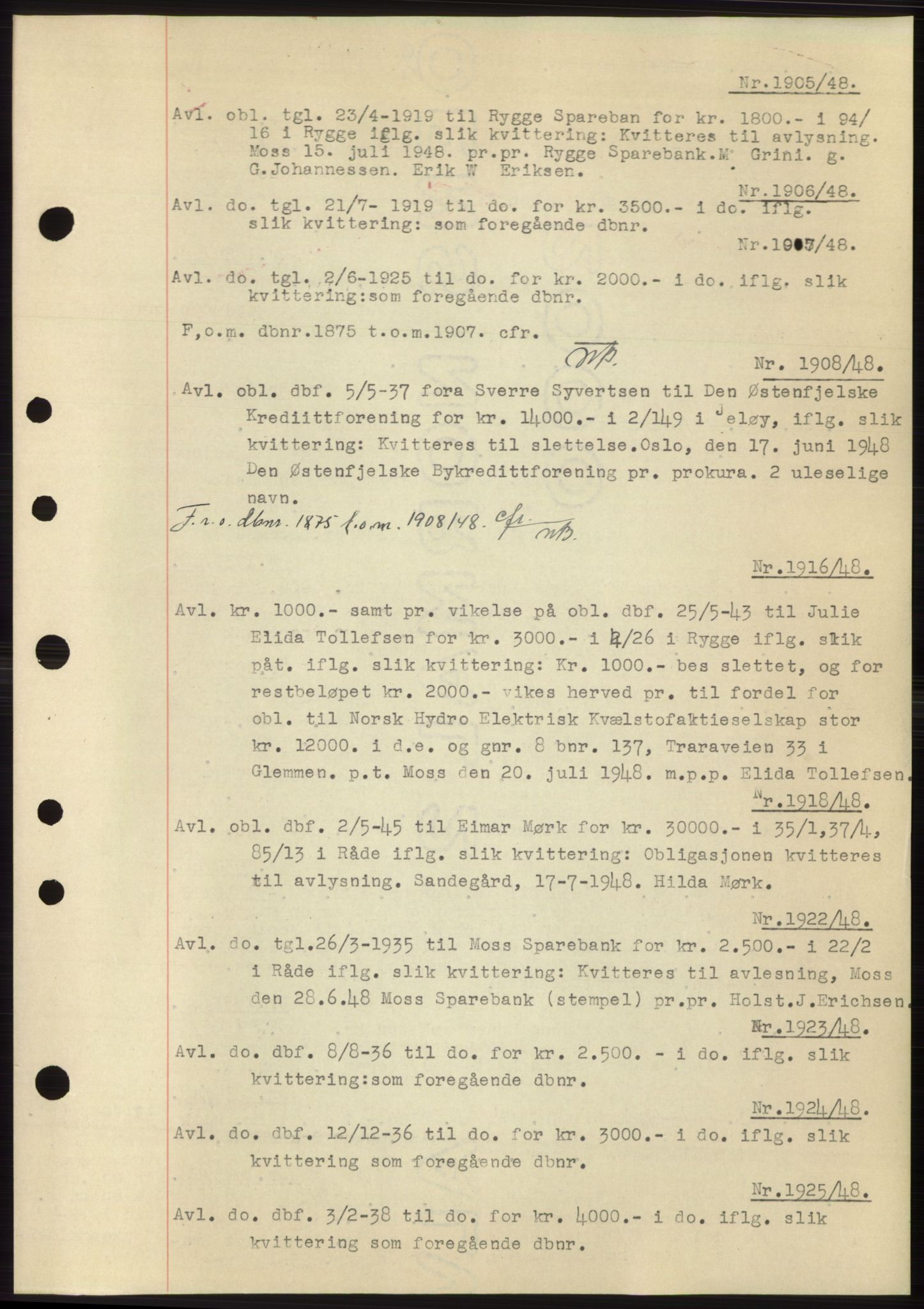 Moss sorenskriveri, SAO/A-10168: Pantebok nr. C10, 1938-1950, Dagboknr: 1905/1948