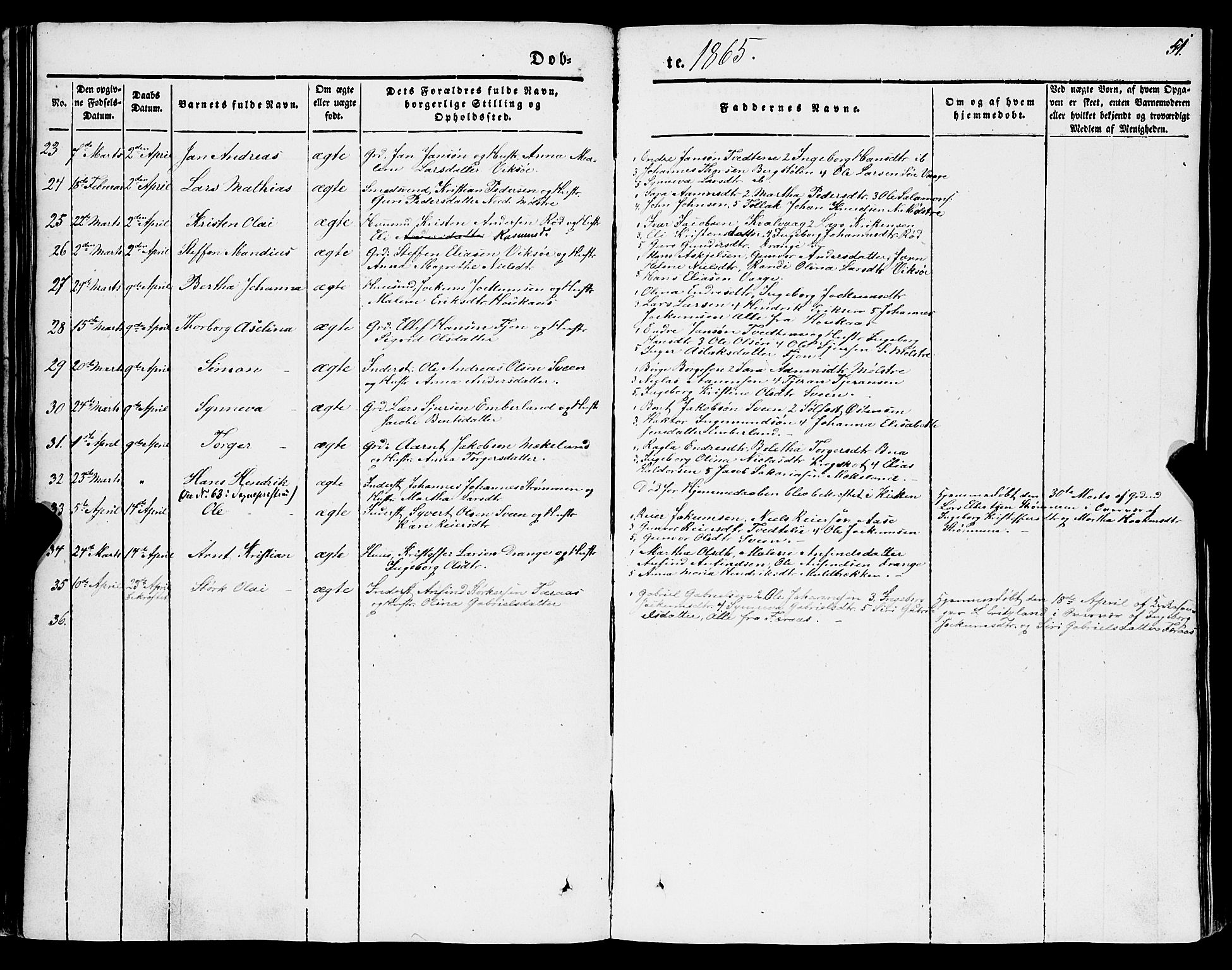 Sveio Sokneprestembete, AV/SAB-A-78501/H/Hab: Klokkerbok nr. A 1, 1851-1865, s. 51