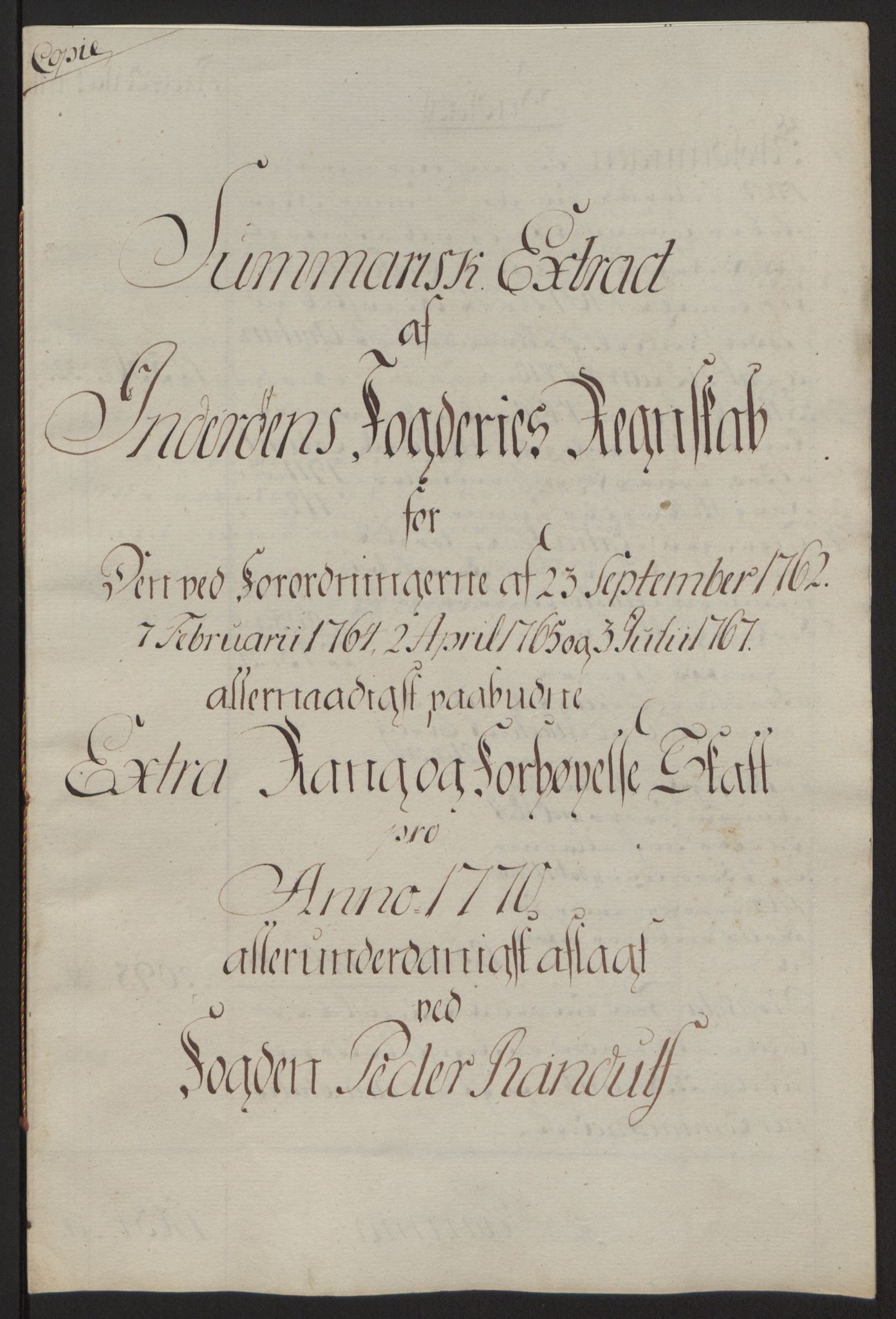 Rentekammeret inntil 1814, Reviderte regnskaper, Fogderegnskap, RA/EA-4092/R63/L4420: Ekstraskatten Inderøy, 1762-1772, s. 379