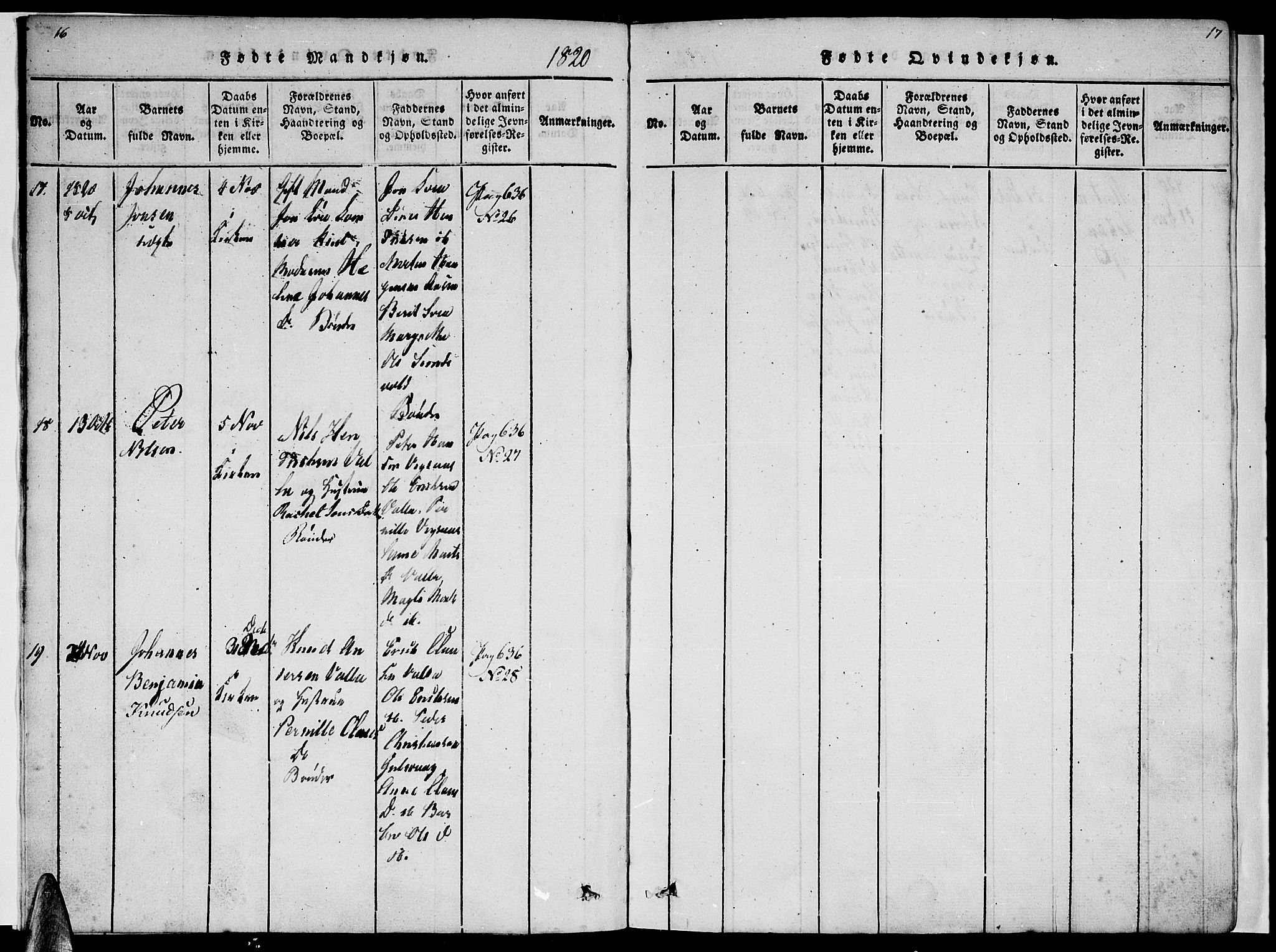 Ministerialprotokoller, klokkerbøker og fødselsregistre - Nordland, AV/SAT-A-1459/816/L0239: Ministerialbok nr. 816A05, 1820-1845, s. 16-17