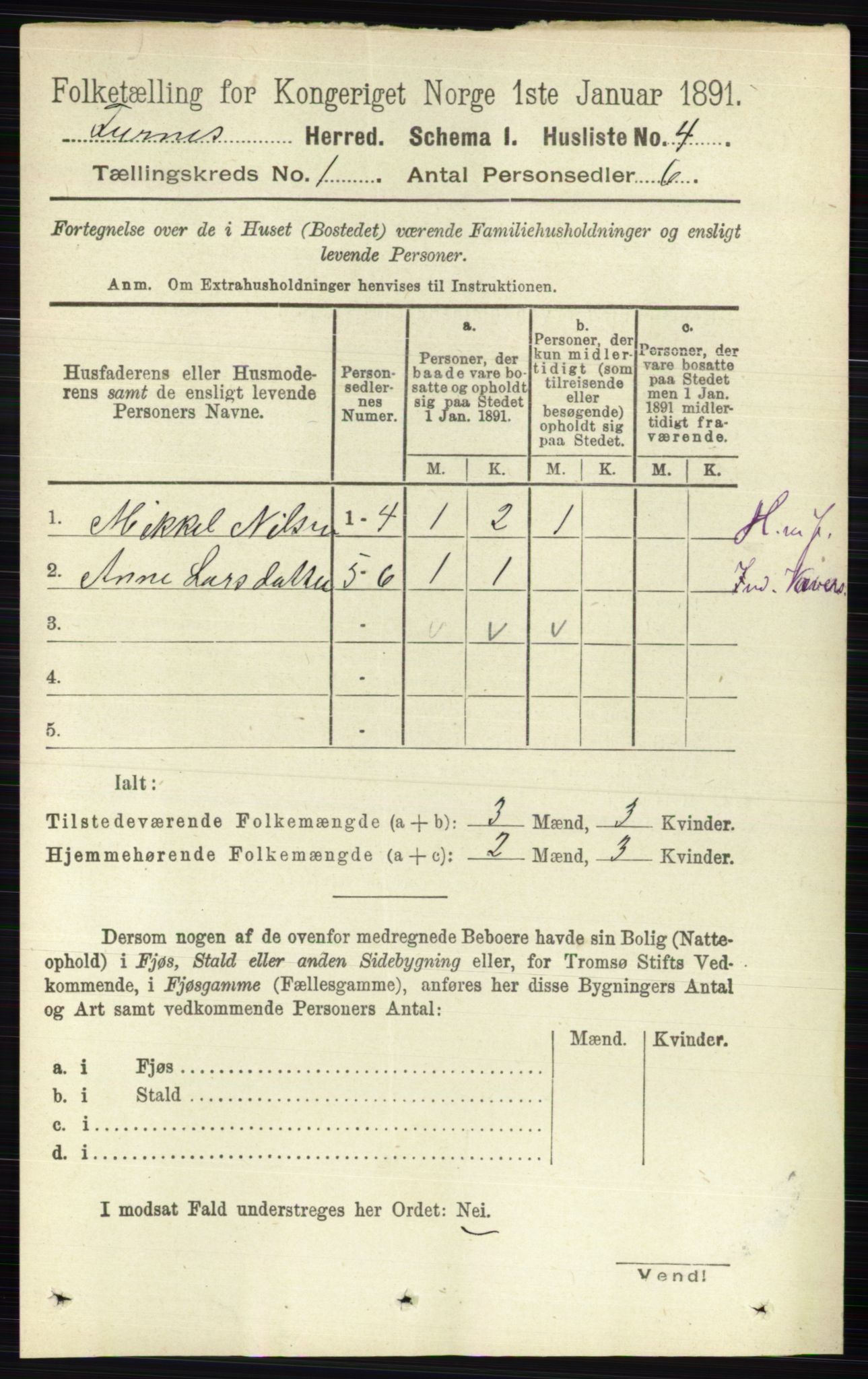 RA, Folketelling 1891 for 0413 Furnes herred, 1891, s. 29