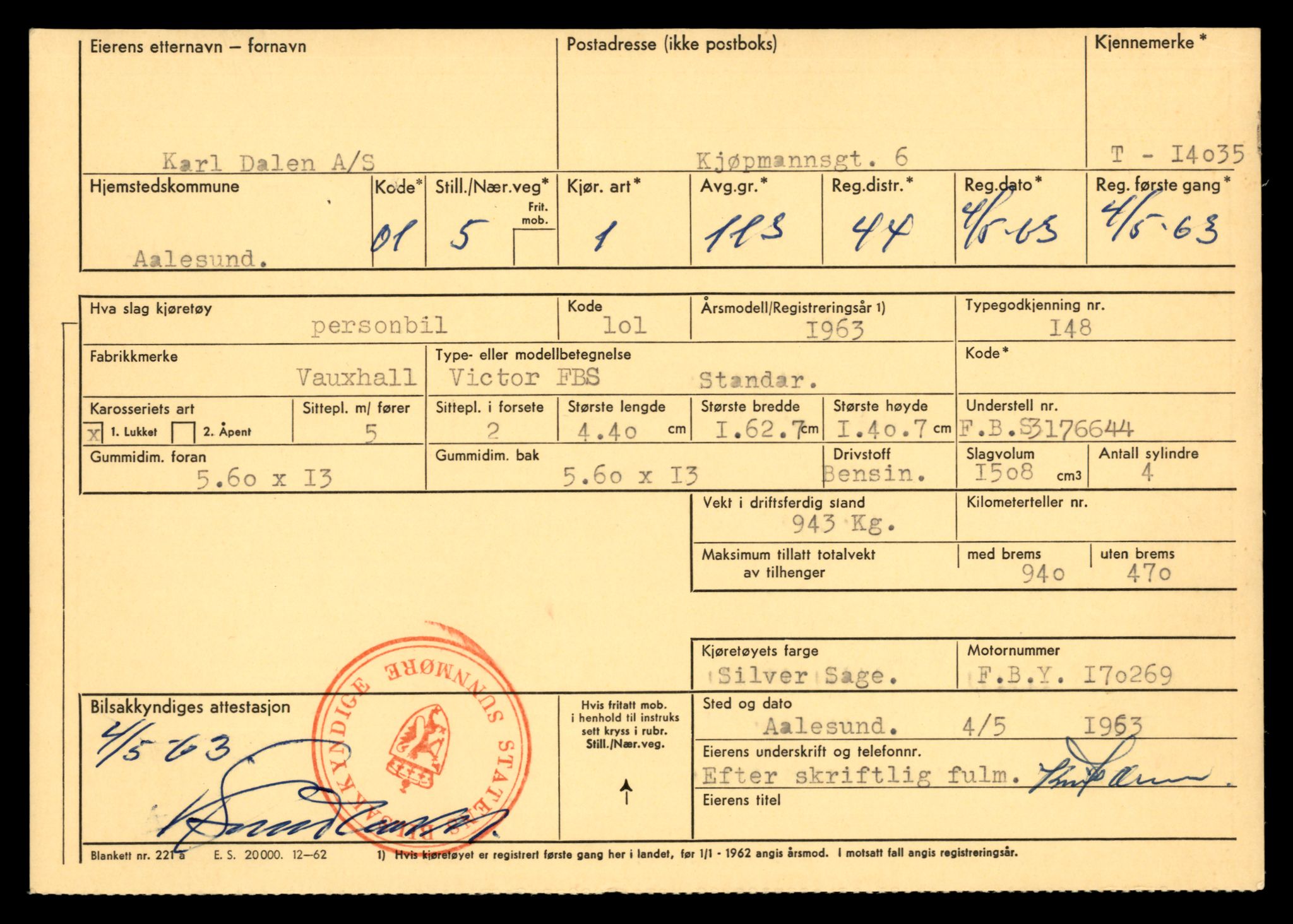 Møre og Romsdal vegkontor - Ålesund trafikkstasjon, AV/SAT-A-4099/F/Fe/L0042: Registreringskort for kjøretøy T 13906 - T 14079, 1927-1998, s. 2055