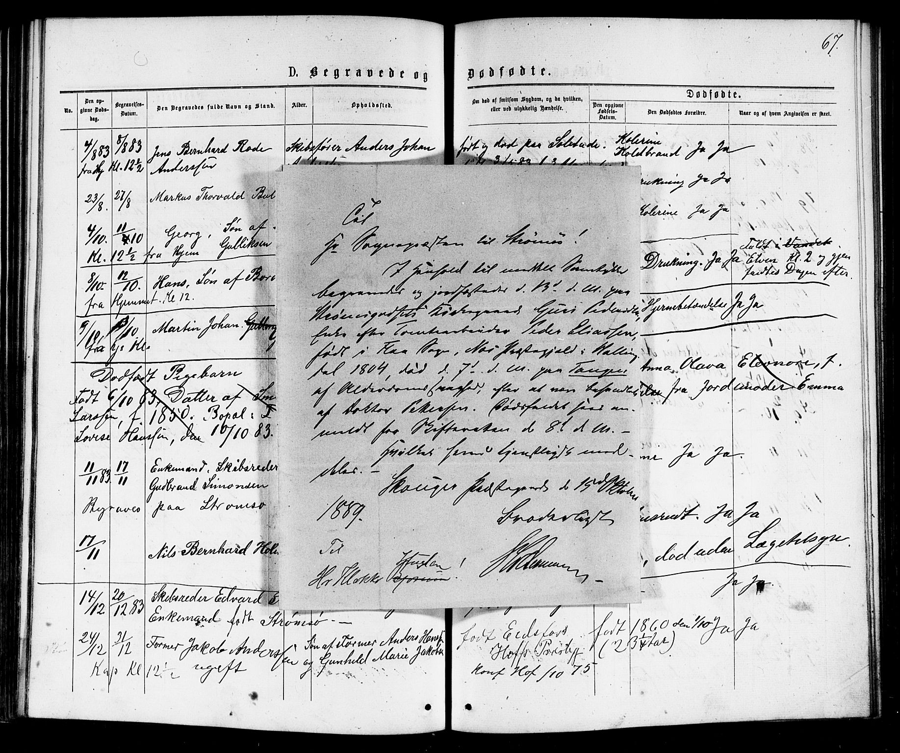 Strømsø kirkebøker, AV/SAKO-A-246/G/Ga/L0002: Klokkerbok nr. 2, 1877-1896, s. 67