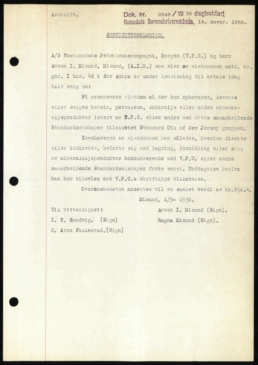 Romsdal sorenskriveri, SAT/A-4149/1/2/2C: Pantebok nr. B1, 1936-1939, Dagboknr: 2548/1936