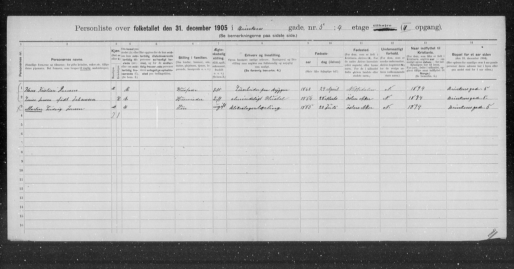 OBA, Kommunal folketelling 31.12.1905 for Kristiania kjøpstad, 1905, s. 4416