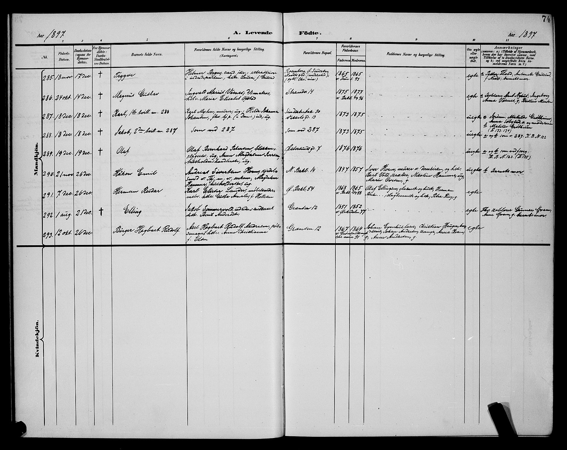 Ministerialprotokoller, klokkerbøker og fødselsregistre - Sør-Trøndelag, AV/SAT-A-1456/604/L0225: Klokkerbok nr. 604C08, 1895-1899, s. 74