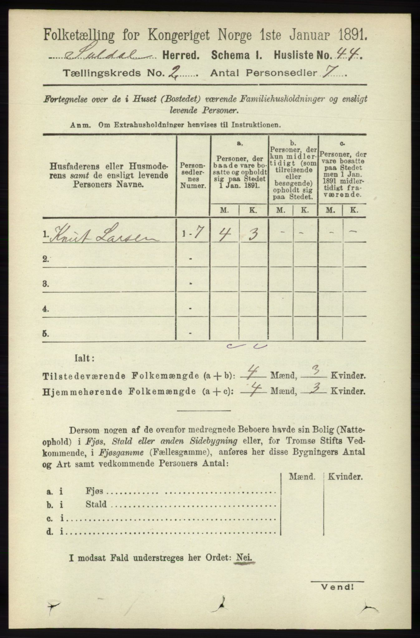 RA, Folketelling 1891 for 1134 Suldal herred, 1891, s. 238