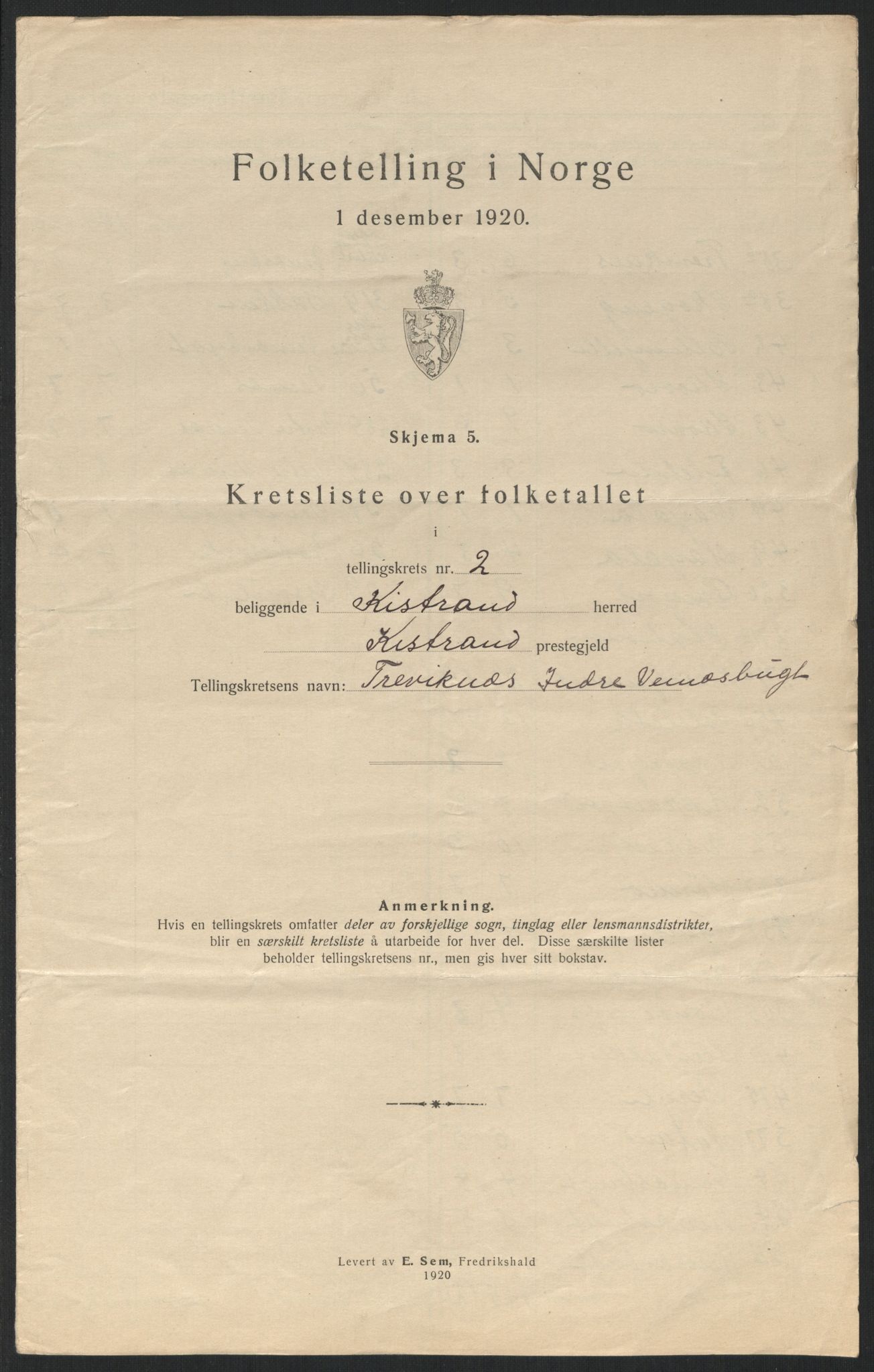SATØ, Folketelling 1920 for 2020 Kistrand herred, 1920, s. 9