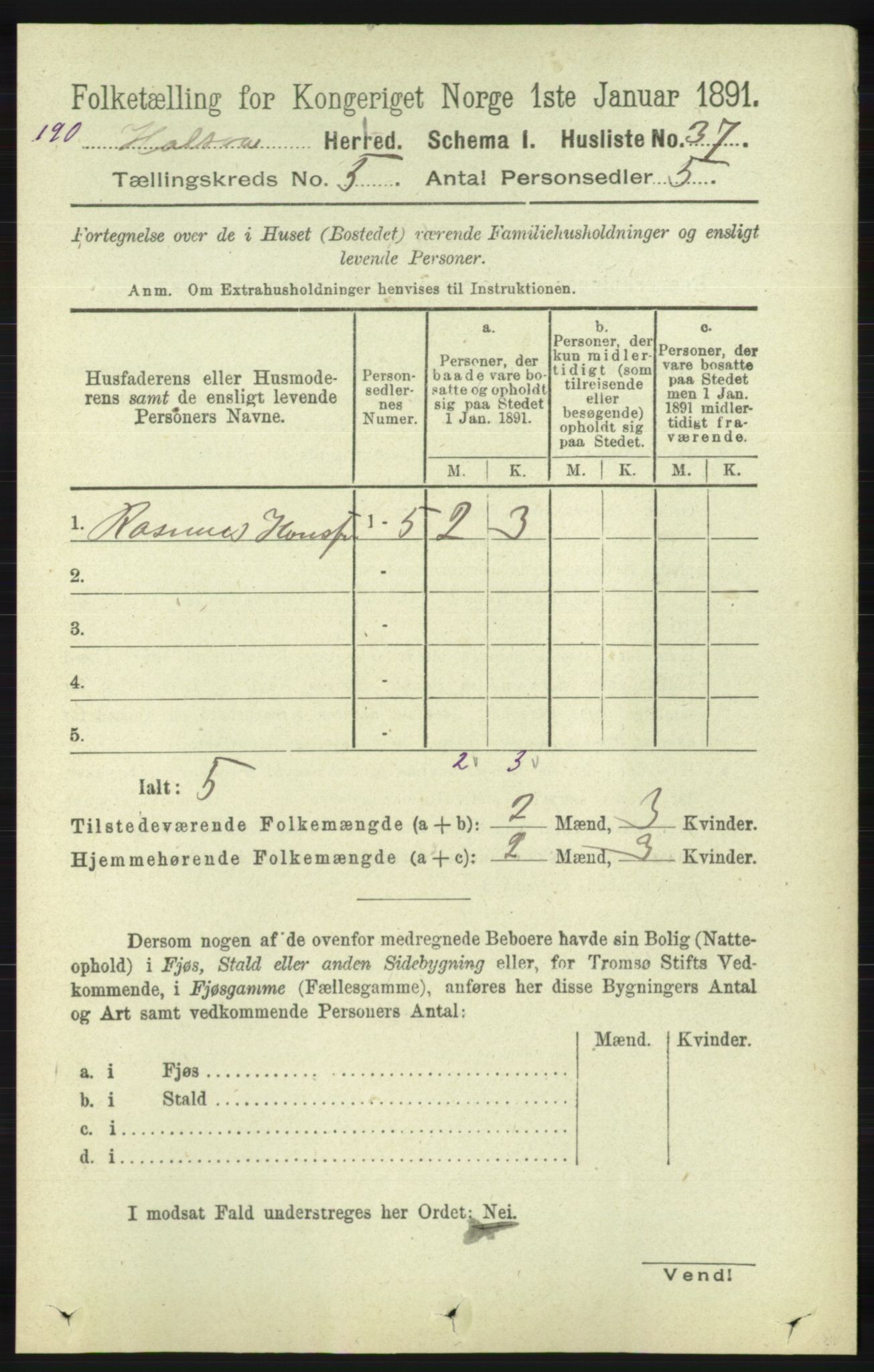 RA, Folketelling 1891 for 1019 Halse og Harkmark herred, 1891, s. 2009