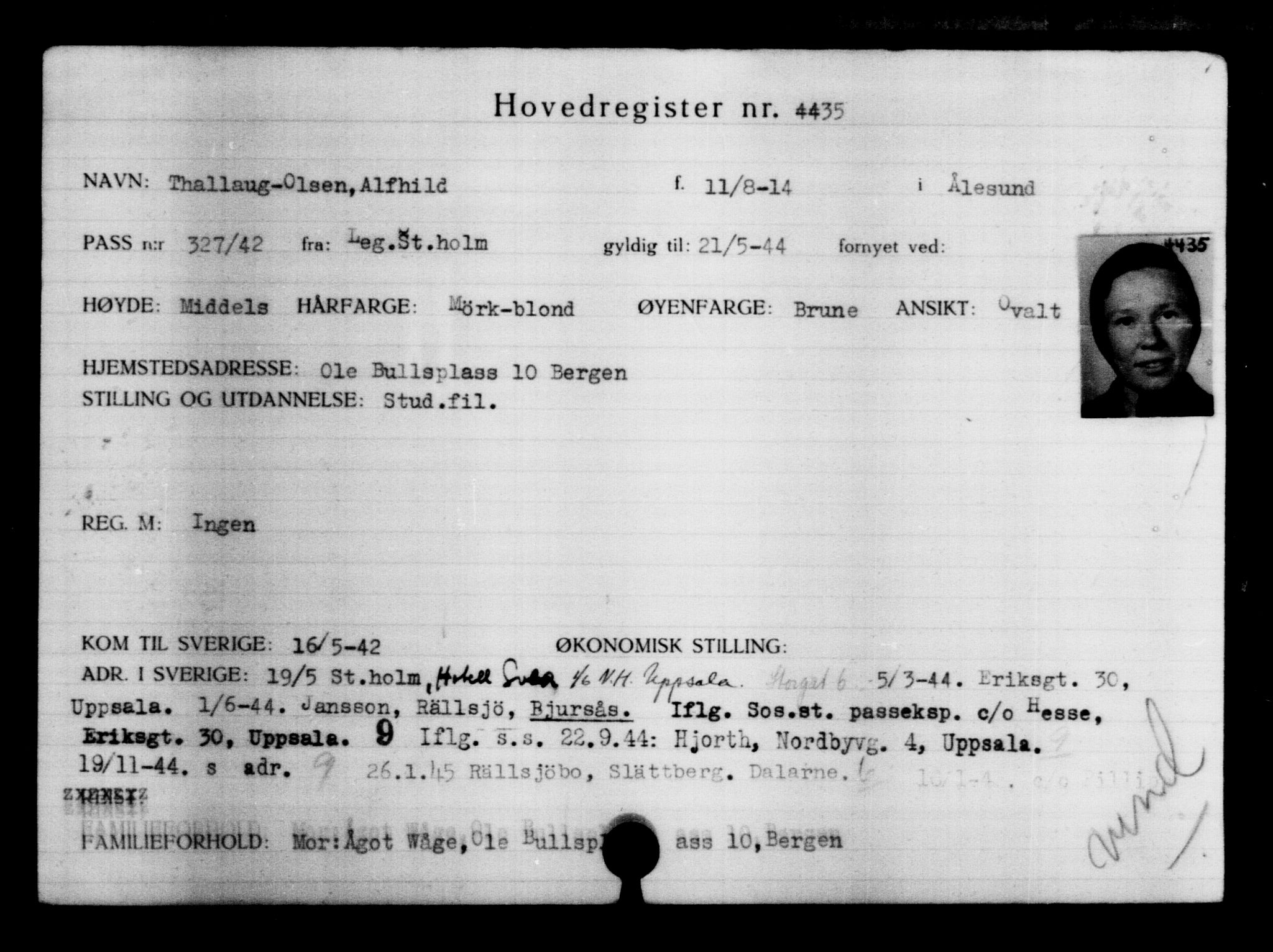 Utenriksstasjonene, Legasjonen i Stockholm, Flyktningkontoret, AV/RA-S-6753/V/Va/L0004: Kjesäterkartoteket, flyktninger med registreringsnr. 3496-6610, 1940-1945, s. 1136