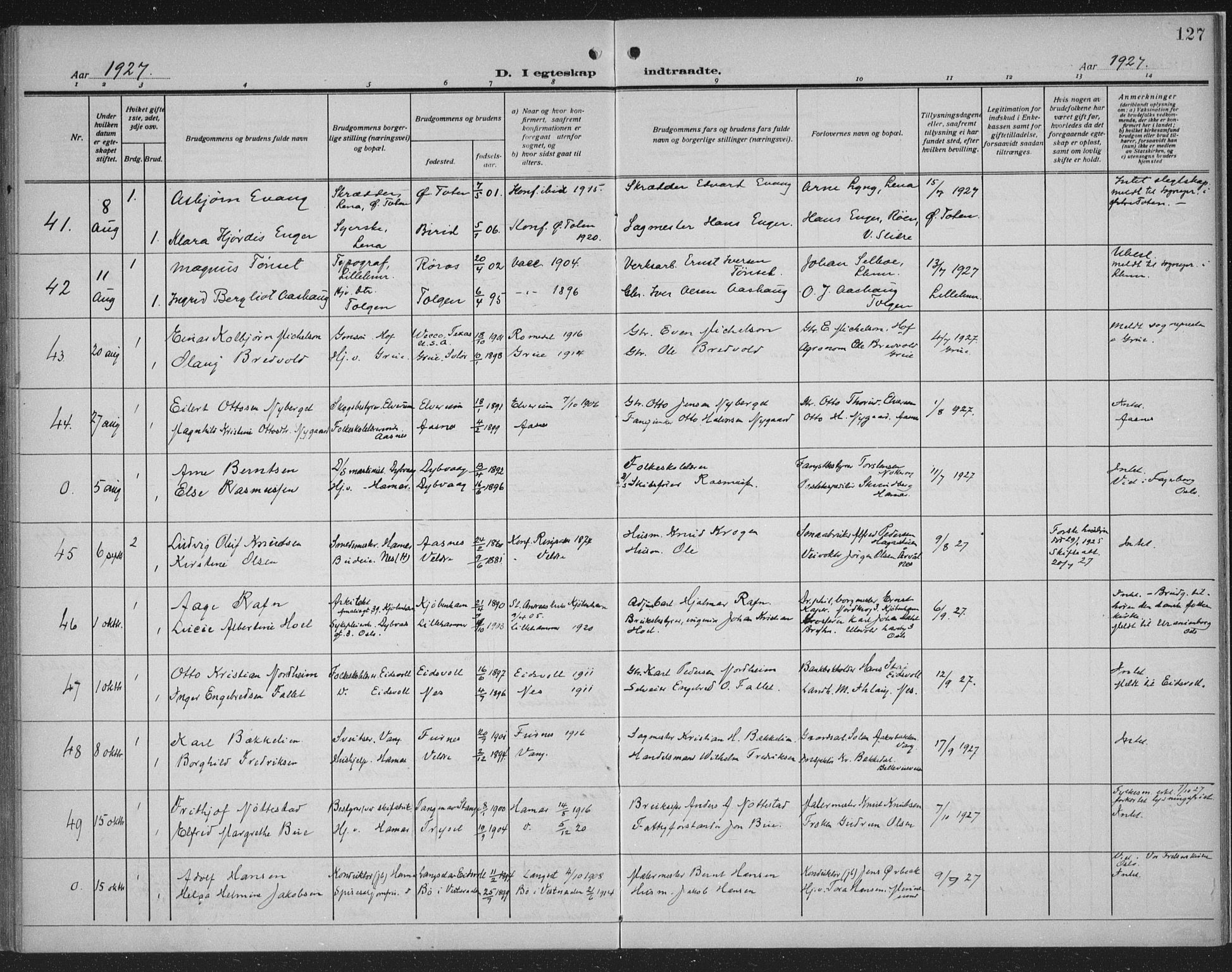 Hamar prestekontor, SAH/DOMPH-002/H/Ha/Haa/L0003: Ministerialbok nr. 3, 1913-1930, s. 127