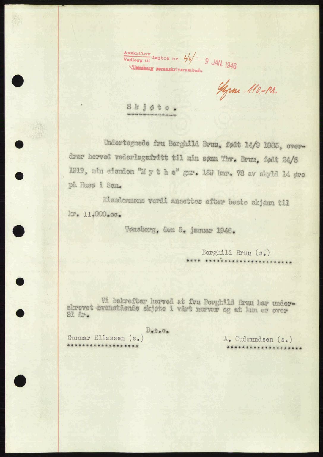 Jarlsberg sorenskriveri, SAKO/A-131/G/Ga/Gaa/L0018b: Pantebok nr. A-18b, 1946-1946, Dagboknr: 44/1946