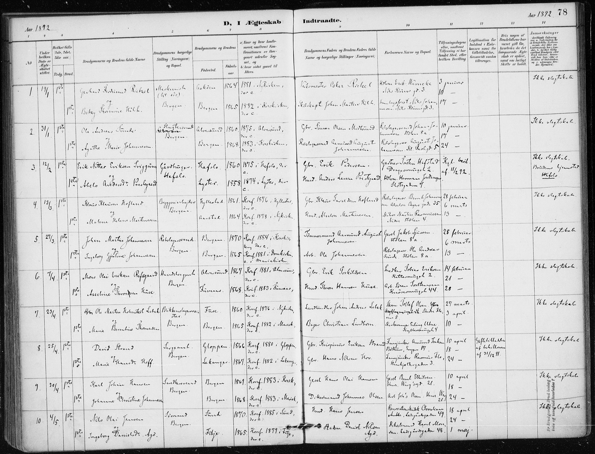 Mariakirken Sokneprestembete, AV/SAB-A-76901/H/Haa/L0013: Ministerialbok nr. C 1, 1889-1900, s. 78