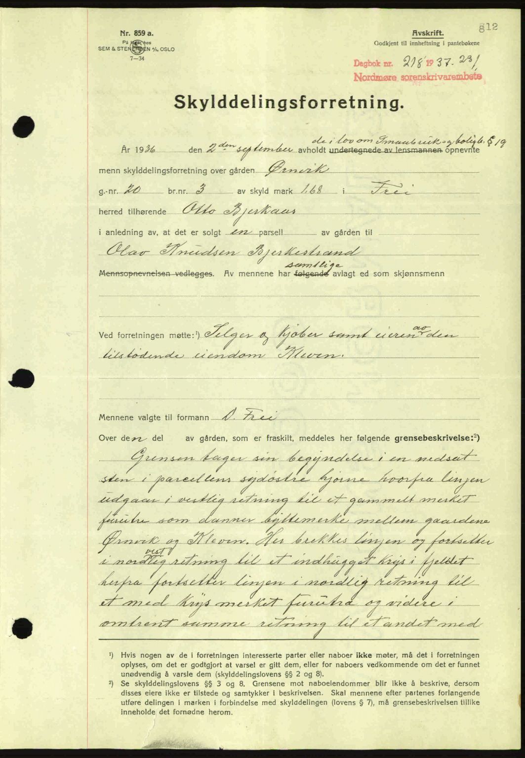 Nordmøre sorenskriveri, SAT/A-4132/1/2/2Ca: Pantebok nr. A80, 1936-1937, Dagboknr: 218/1937