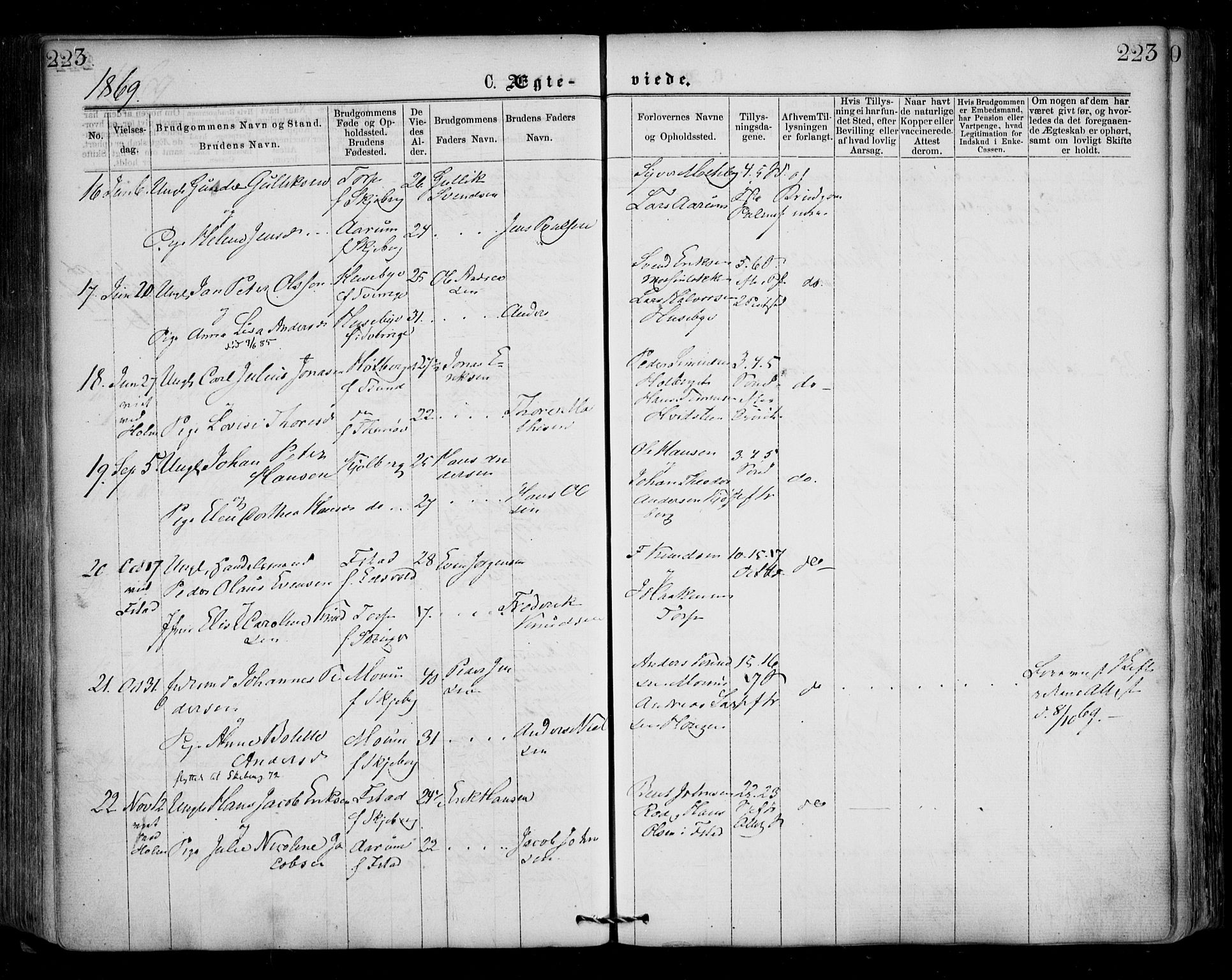 Borge prestekontor Kirkebøker, AV/SAO-A-10903/F/Fa/L0006: Ministerialbok nr. I 6, 1861-1874, s. 223