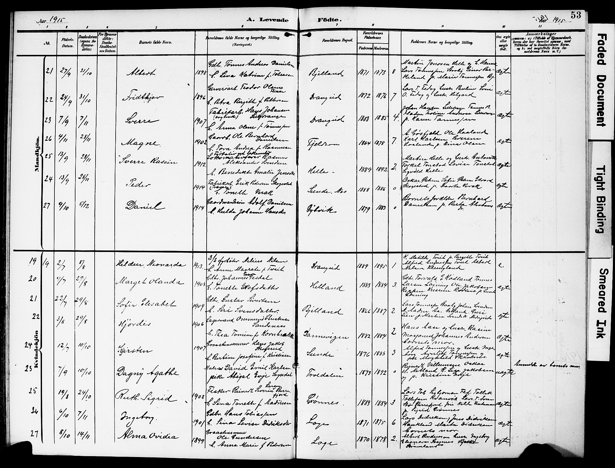 Flekkefjord sokneprestkontor, AV/SAK-1111-0012/F/Fb/Fbc/L0008: Klokkerbok nr. B 8, 1903-1931, s. 53