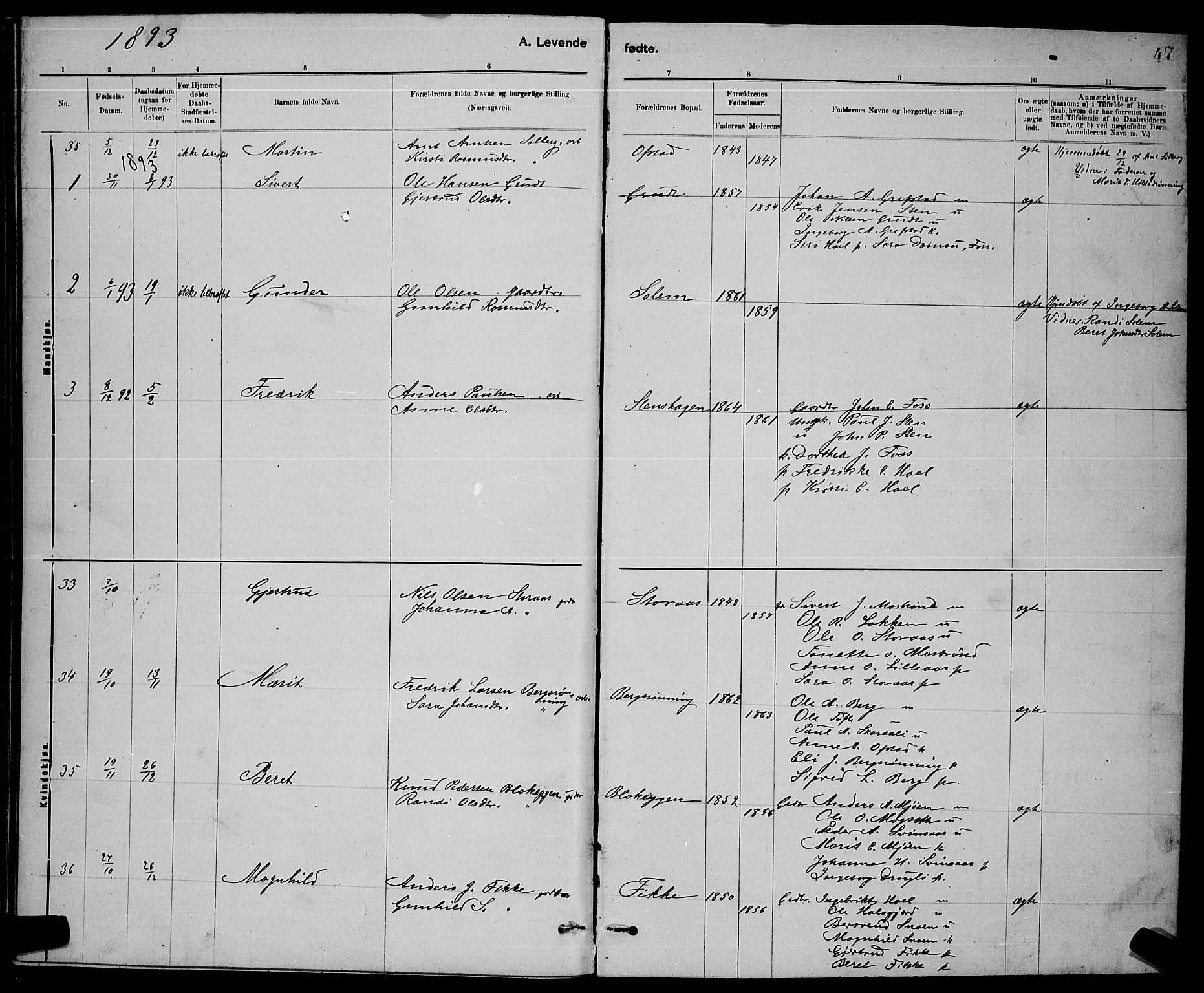 Ministerialprotokoller, klokkerbøker og fødselsregistre - Sør-Trøndelag, SAT/A-1456/672/L0863: Klokkerbok nr. 672C02, 1888-1901, s. 47
