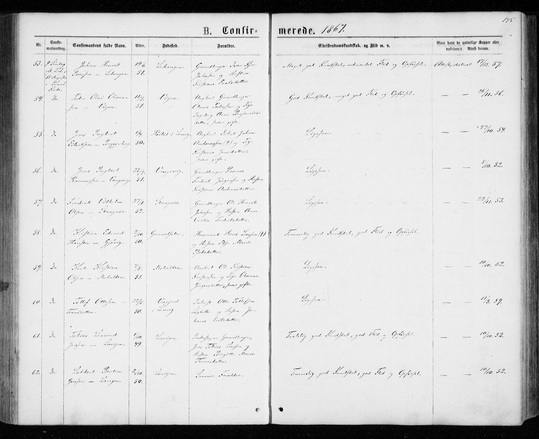 Tranøy sokneprestkontor, AV/SATØ-S-1313/I/Ia/Iaa/L0008kirke: Ministerialbok nr. 8, 1867-1877, s. 145