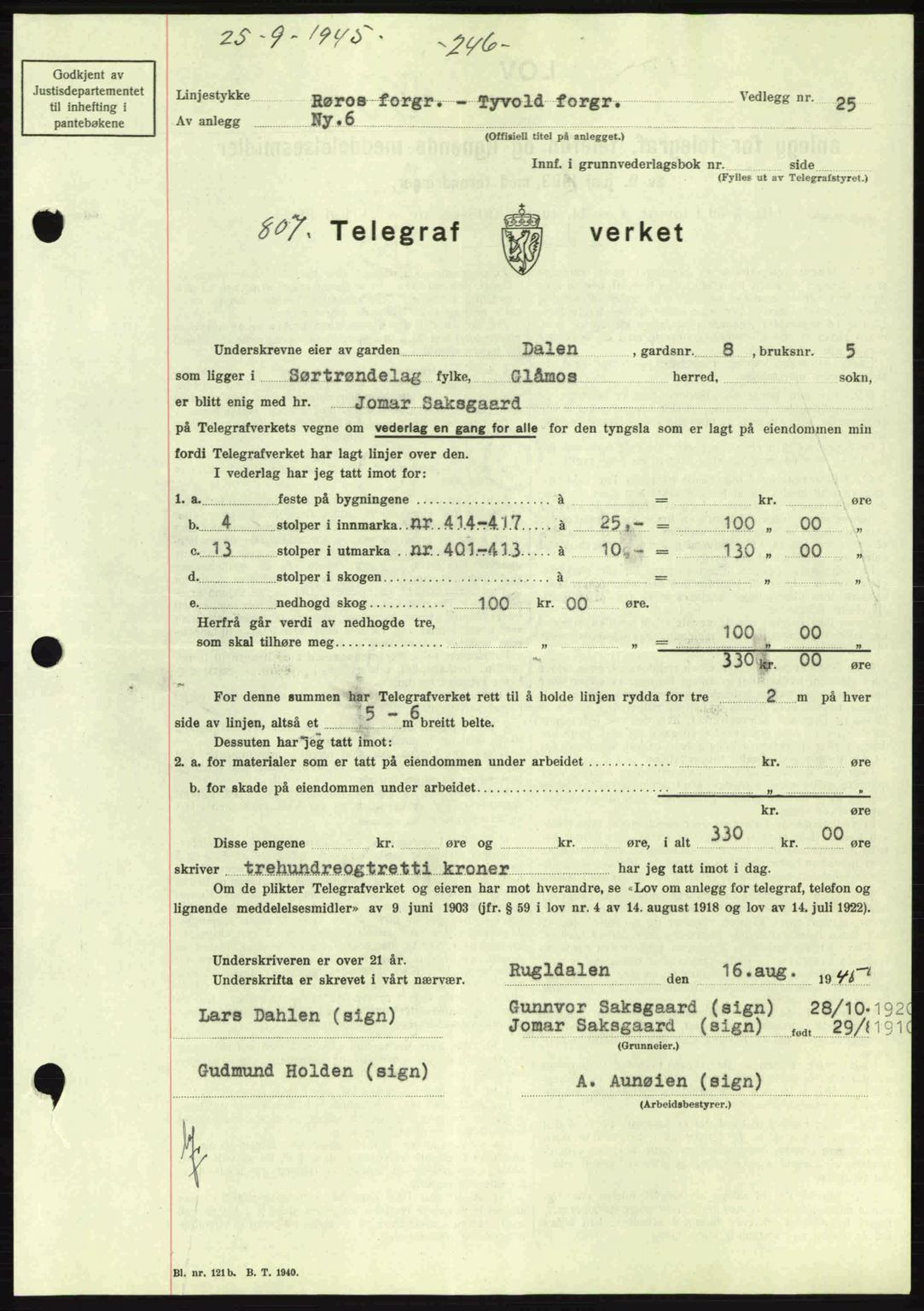 Gauldal sorenskriveri, SAT/A-0014/1/2/2C: Pantebok nr. A1a, 1945-1945, Dagboknr: 807/1945