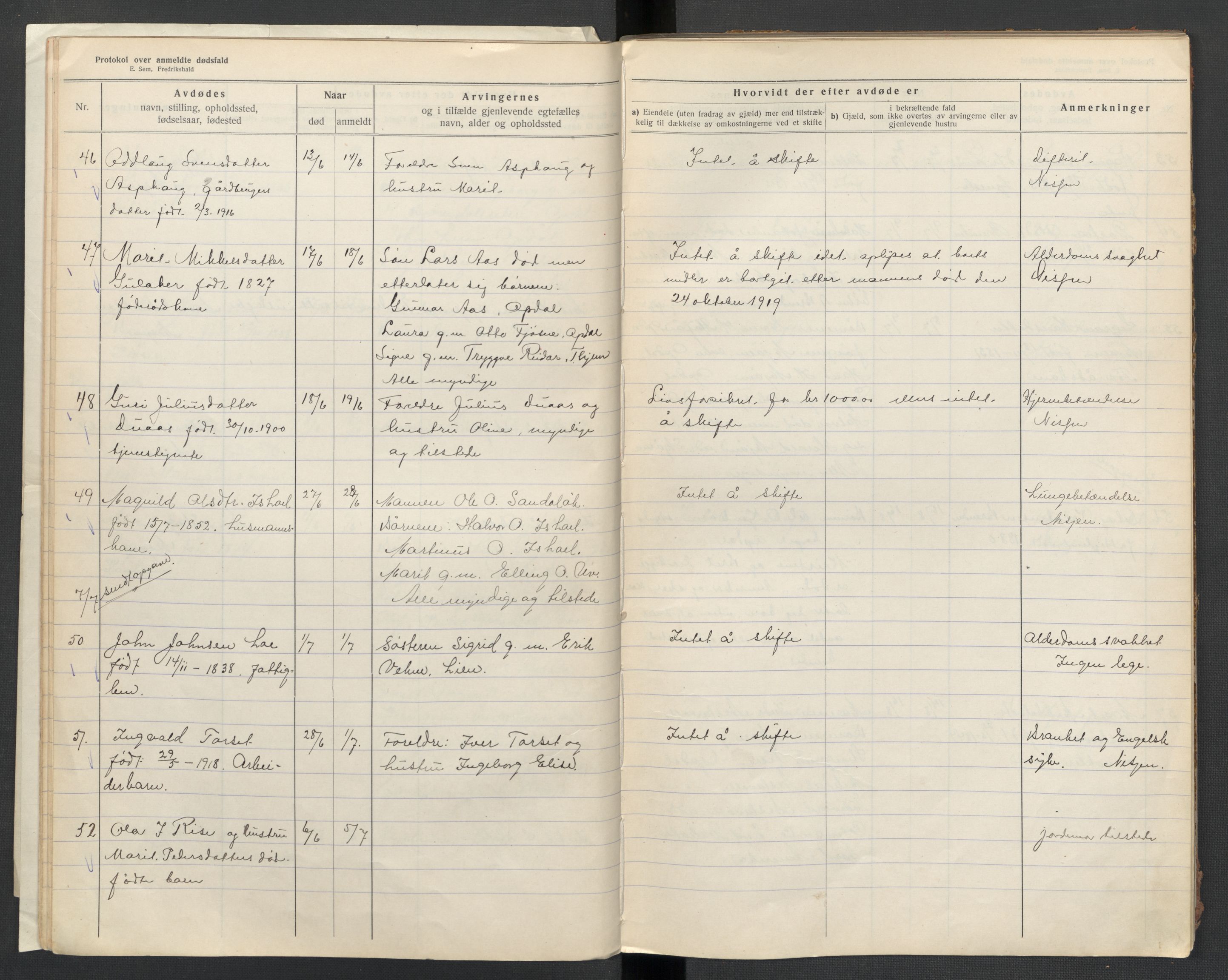 Oppdal lensmannskontor, AV/SAT-A-1073/1/02/L0003: 2.01.03 Dødsfallsprotokoll, 1919-1929