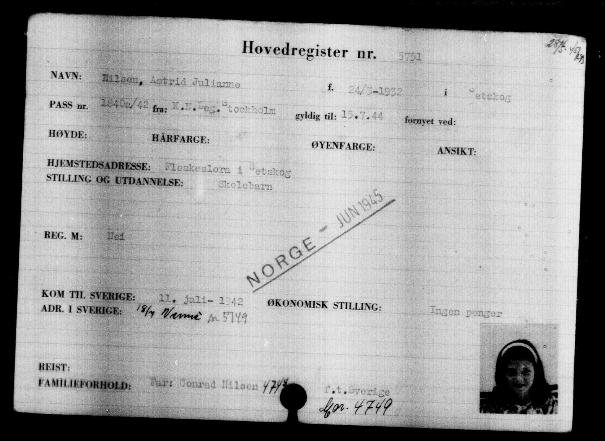 Utenriksstasjonene, Legasjonen i Stockholm, Flyktningkontoret, AV/RA-S-6753/V/Va/L0004: Kjesäterkartoteket, flyktninger med registreringsnr. 3496-6610, 1940-1945, s. 2614