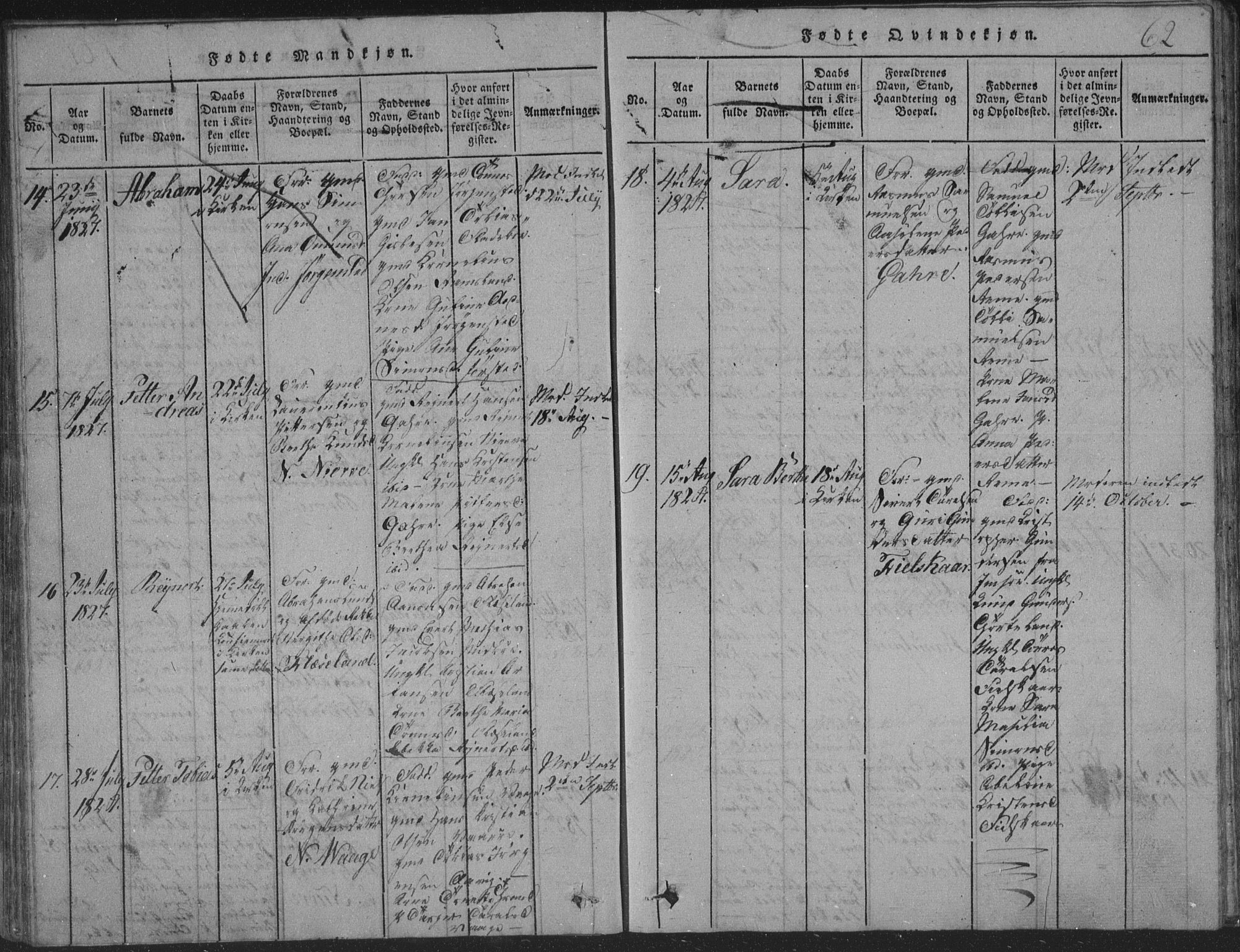 Sør-Audnedal sokneprestkontor, AV/SAK-1111-0039/F/Fb/Fba/L0001: Klokkerbok nr. B 1, 1815-1850, s. 62