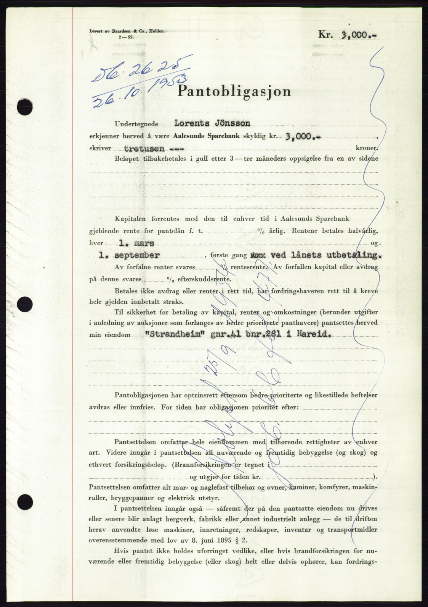 Søre Sunnmøre sorenskriveri, AV/SAT-A-4122/1/2/2C/L0124: Pantebok nr. 12B, 1953-1954, Dagboknr: 2625/1953