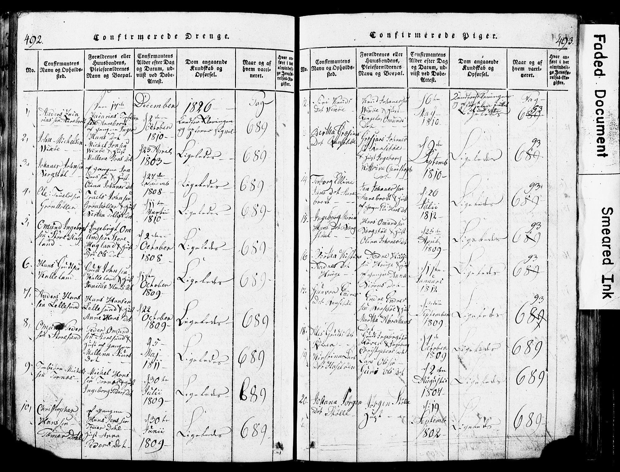 Torvastad sokneprestkontor, SAST/A -101857/H/Ha/Hab/L0002: Klokkerbok nr. B 2, 1817-1834, s. 492-493