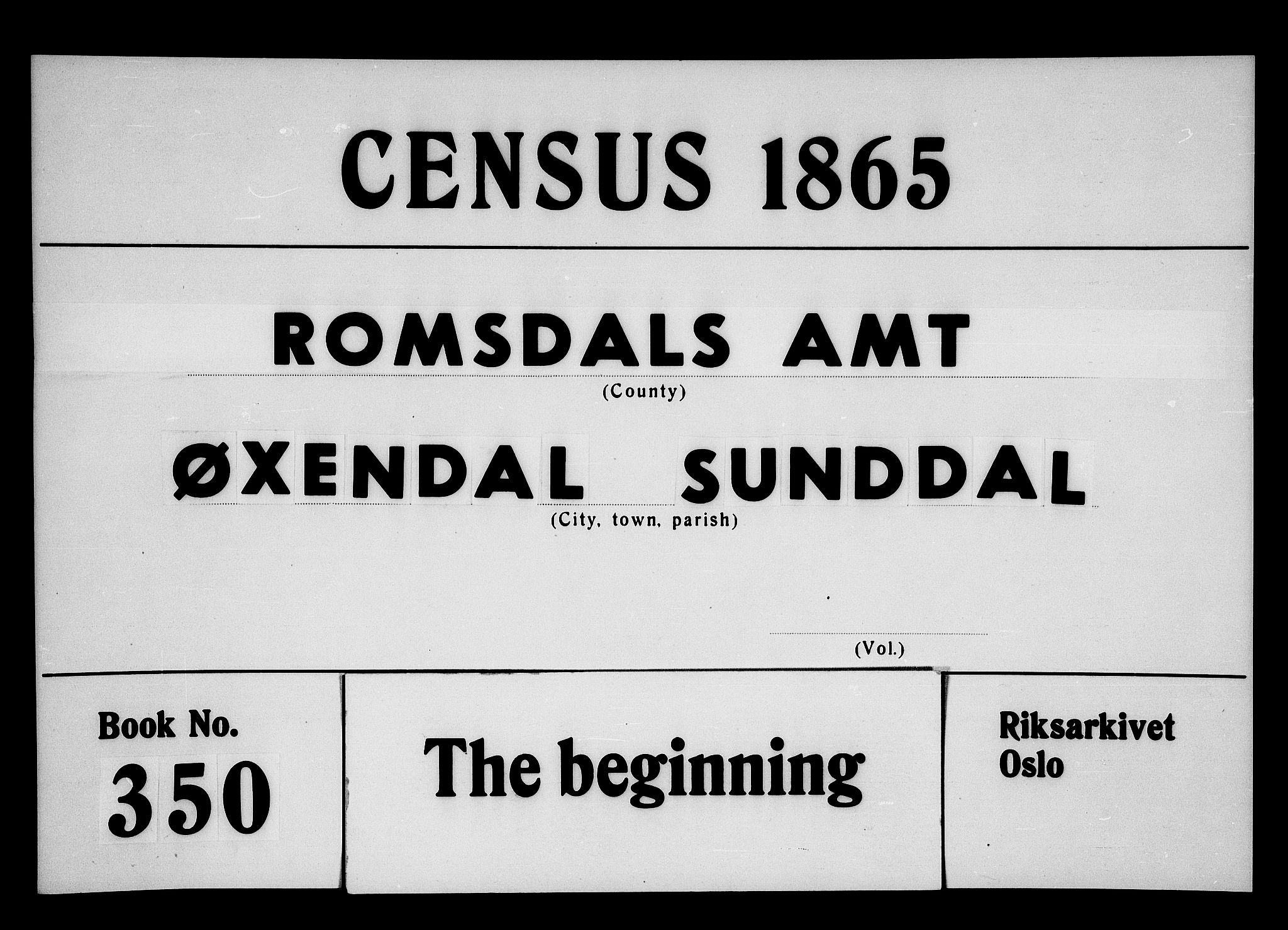 RA, Folketelling 1865 for 1561P Øksendal prestegjeld, 1865, s. 1