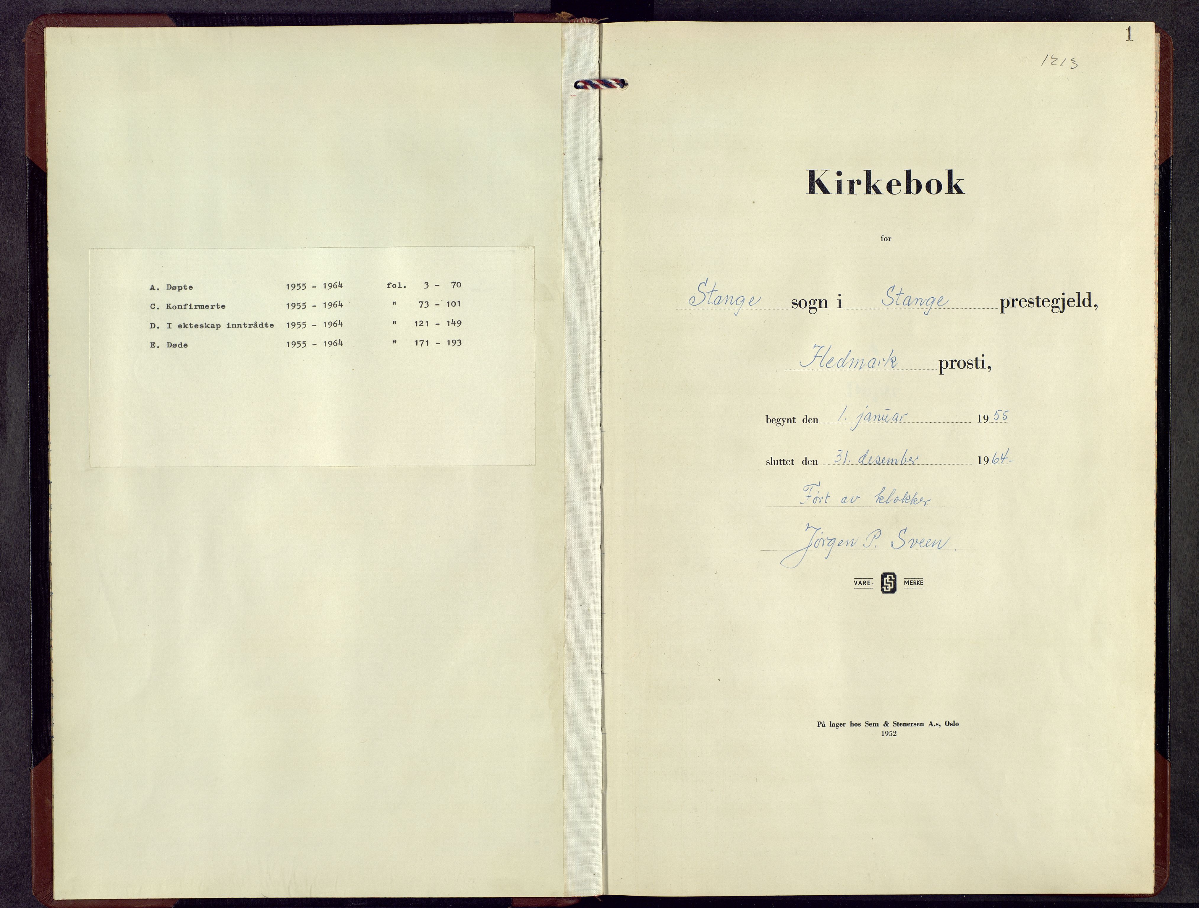 Stange prestekontor, AV/SAH-PREST-002/L/L0024: Klokkerbok nr. 24, 1955-1964, s. 1