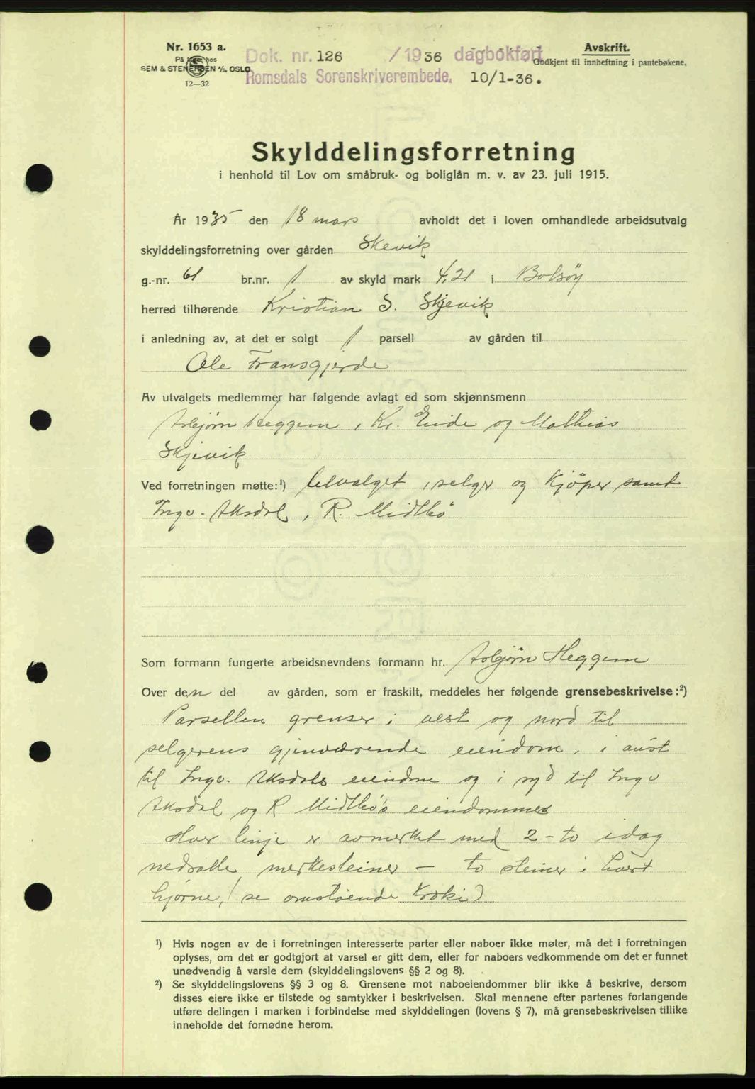 Romsdal sorenskriveri, SAT/A-4149/1/2/2C: Pantebok nr. A1, 1936-1936, Dagboknr: 126/1936