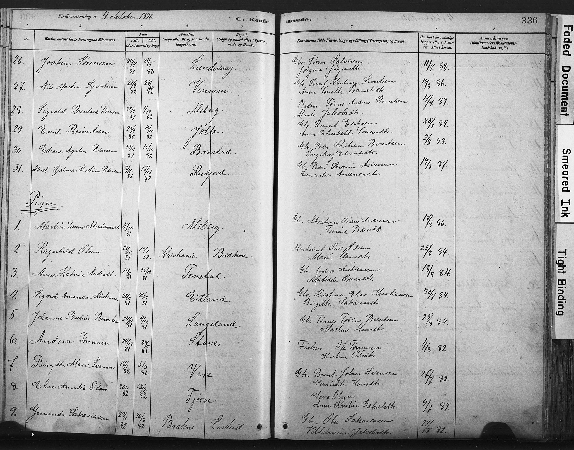 Lista sokneprestkontor, AV/SAK-1111-0027/F/Fa/L0012: Ministerialbok nr. A 12, 1879-1903, s. 336