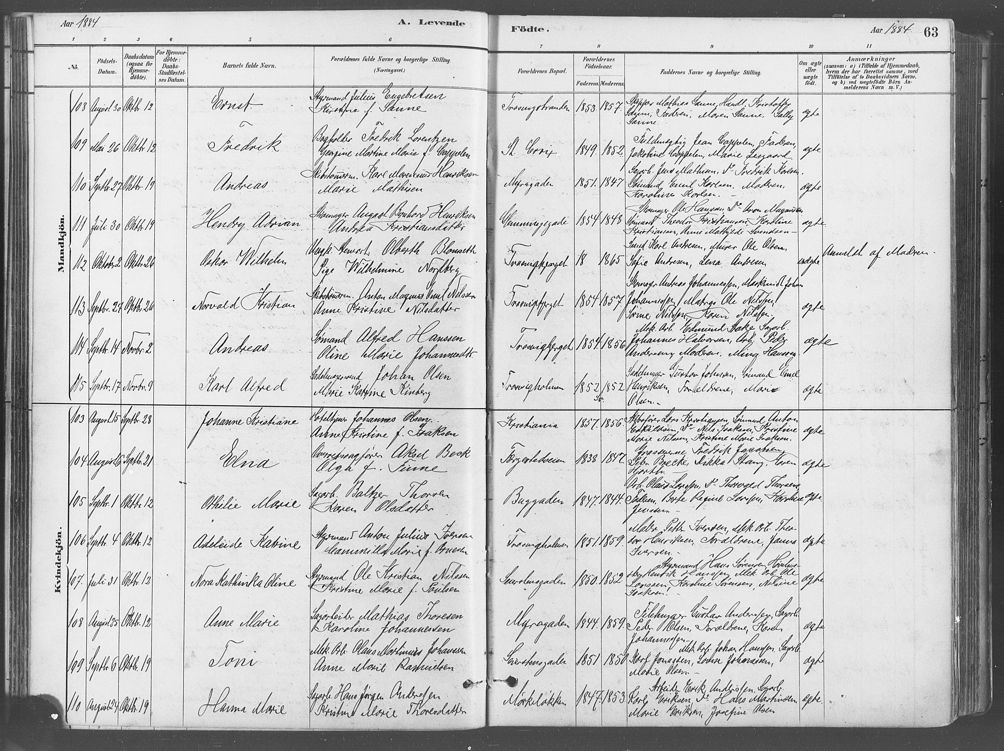 Fredrikstad domkirkes prestekontor Kirkebøker, AV/SAO-A-10906/G/Ga/L0003: Klokkerbok nr. 3, 1880-1900, s. 63
