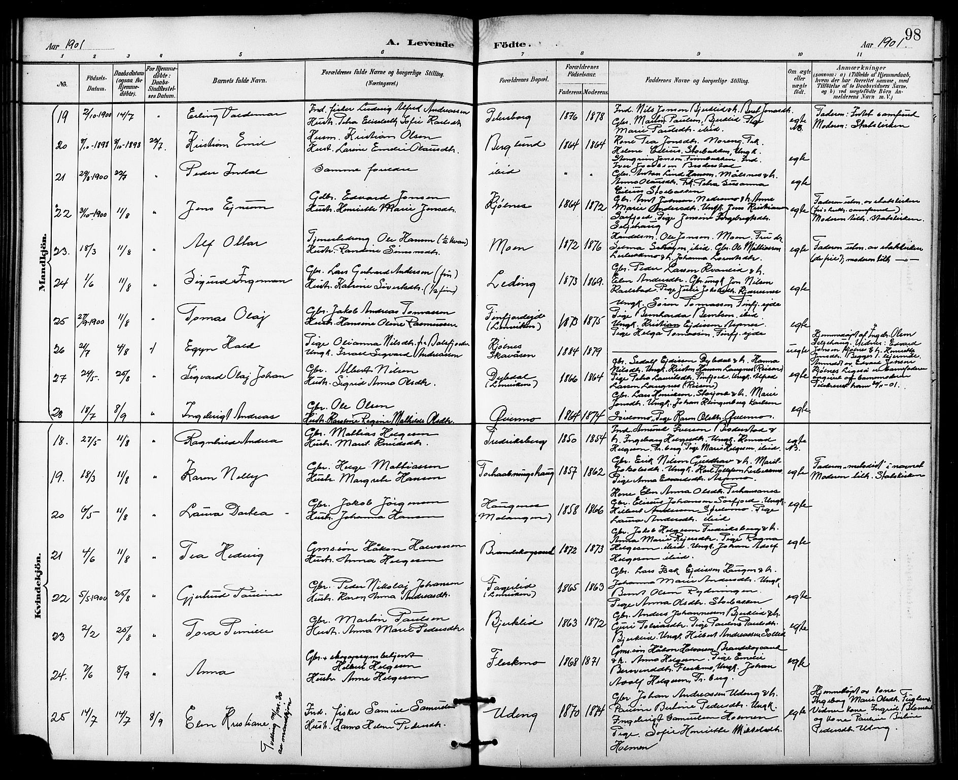 Målselv sokneprestembete, AV/SATØ-S-1311/G/Ga/Gab/L0004klokker: Klokkerbok nr. 4, 1885-1901, s. 98