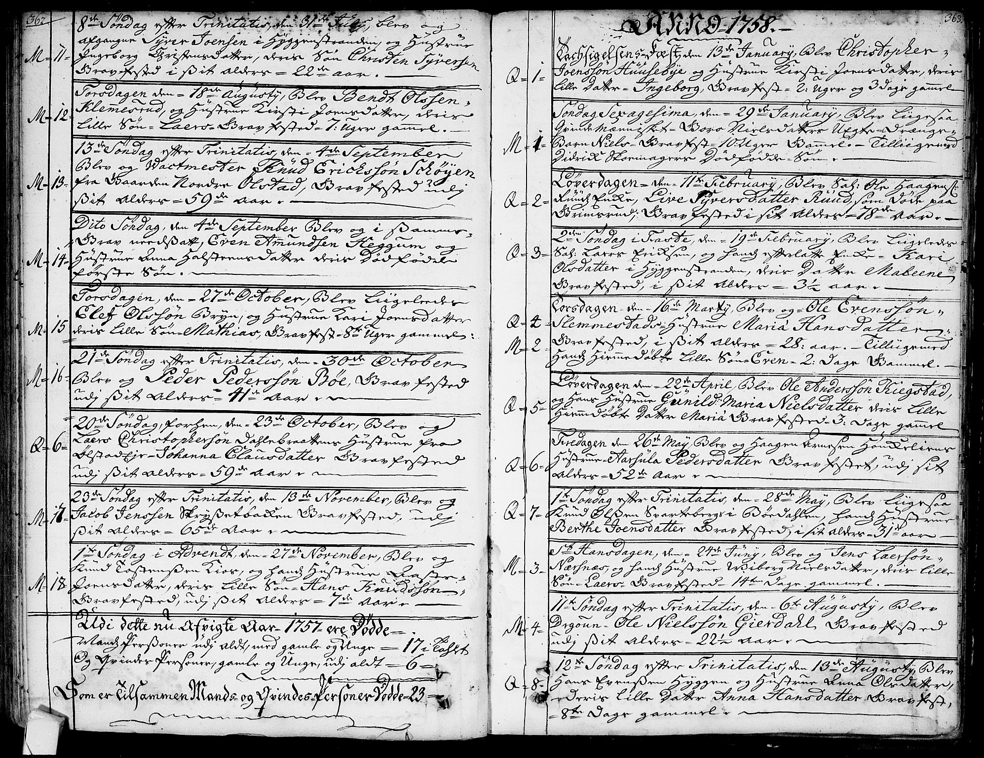 Røyken kirkebøker, SAKO/A-241/G/Ga/L0001: Klokkerbok nr. 1, 1740-1768, s. 362-363