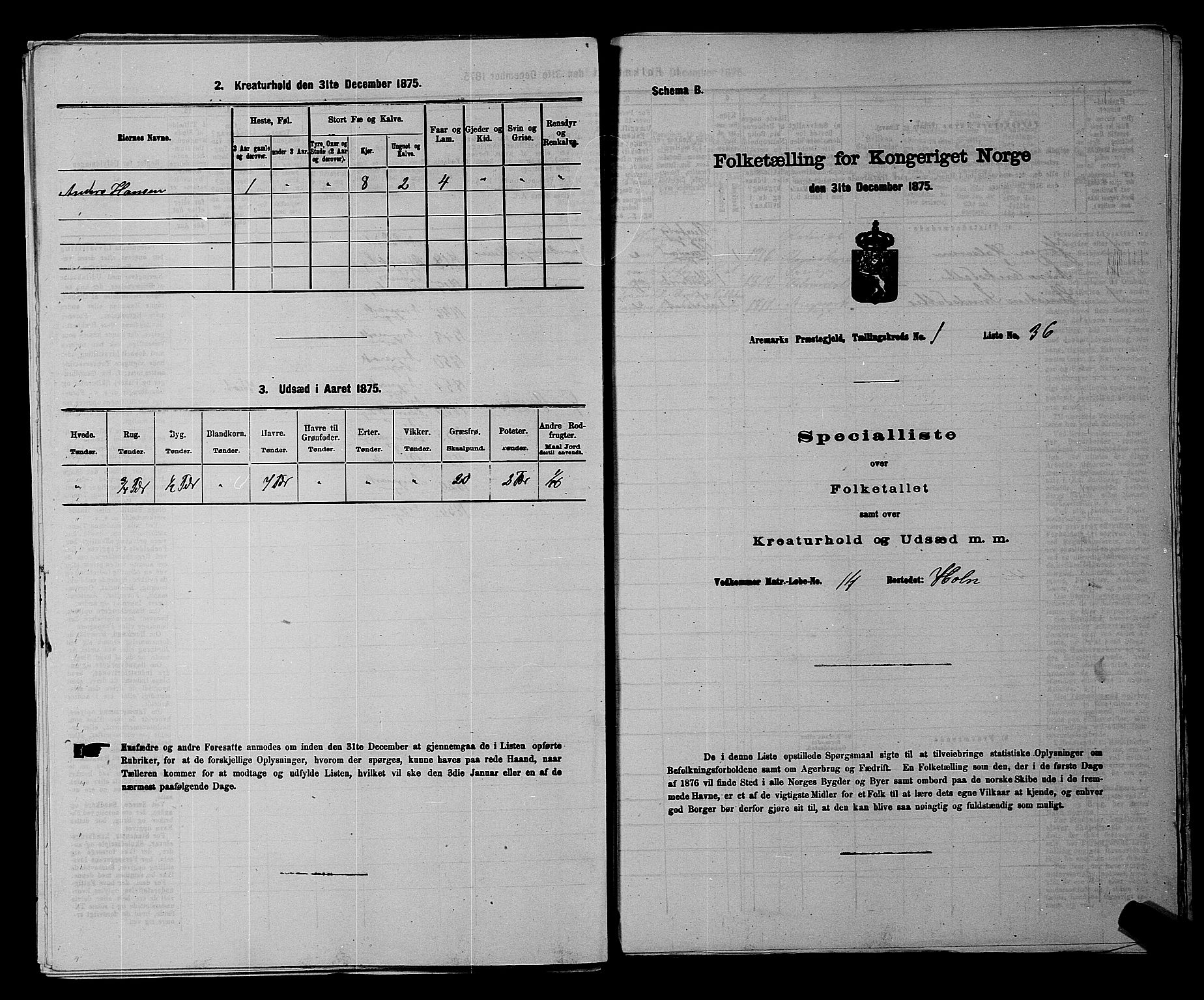 RA, Folketelling 1875 for 0118P Aremark prestegjeld, 1875, s. 181