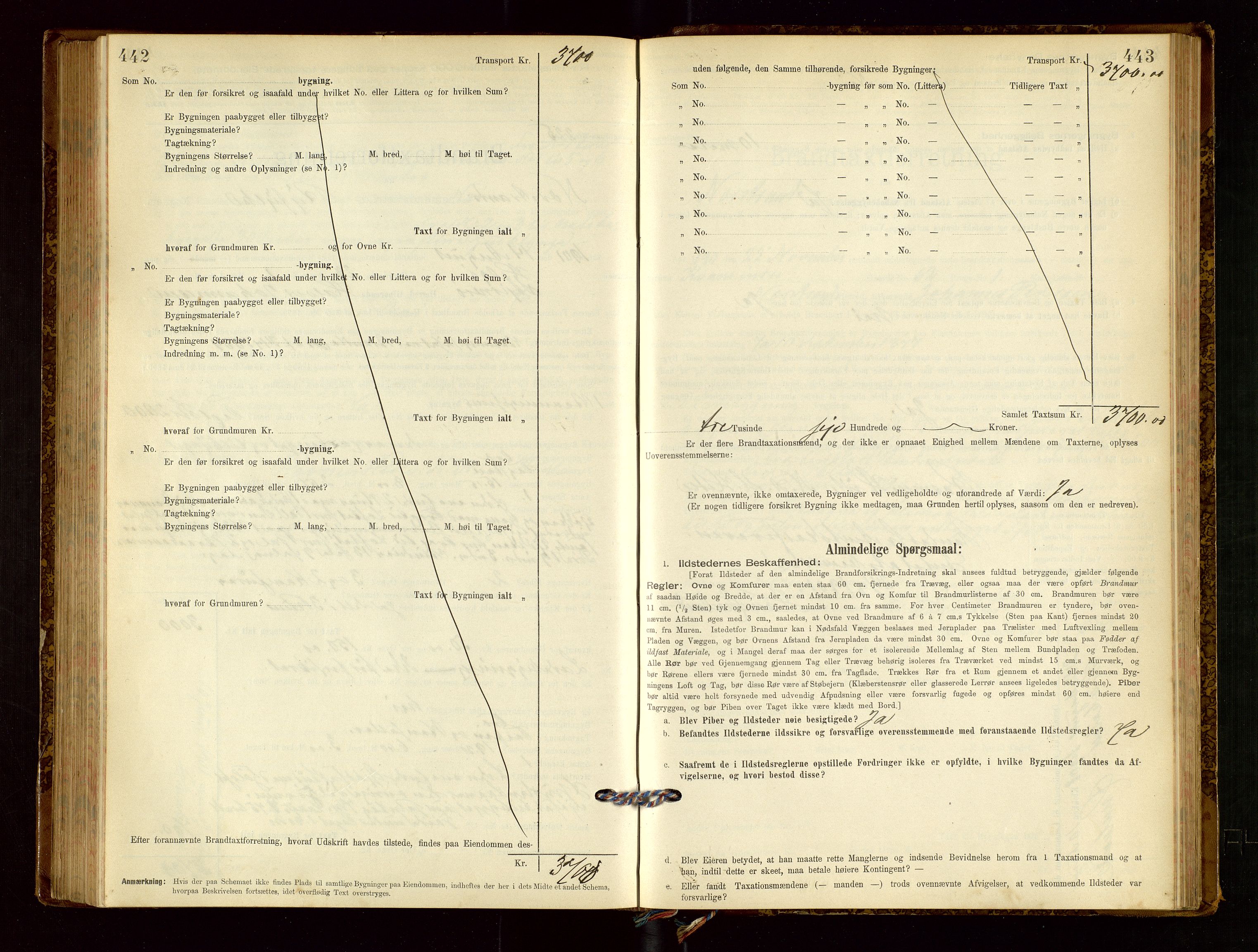 Nedstrand lensmannskontor, SAST/A-100236/Gob/L0001: "Brandtaxationsprotokol for Nerstrand Lensmandsdistrikt Ryfylke fogderi", 1895-1915, s. 442-443
